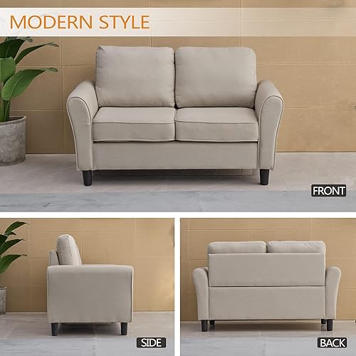 Miniatura 4 de INSTORY Sofá de lino moderno sofá cómodo de dos plazas para sala de estar, oficina, dormitorio, color azul