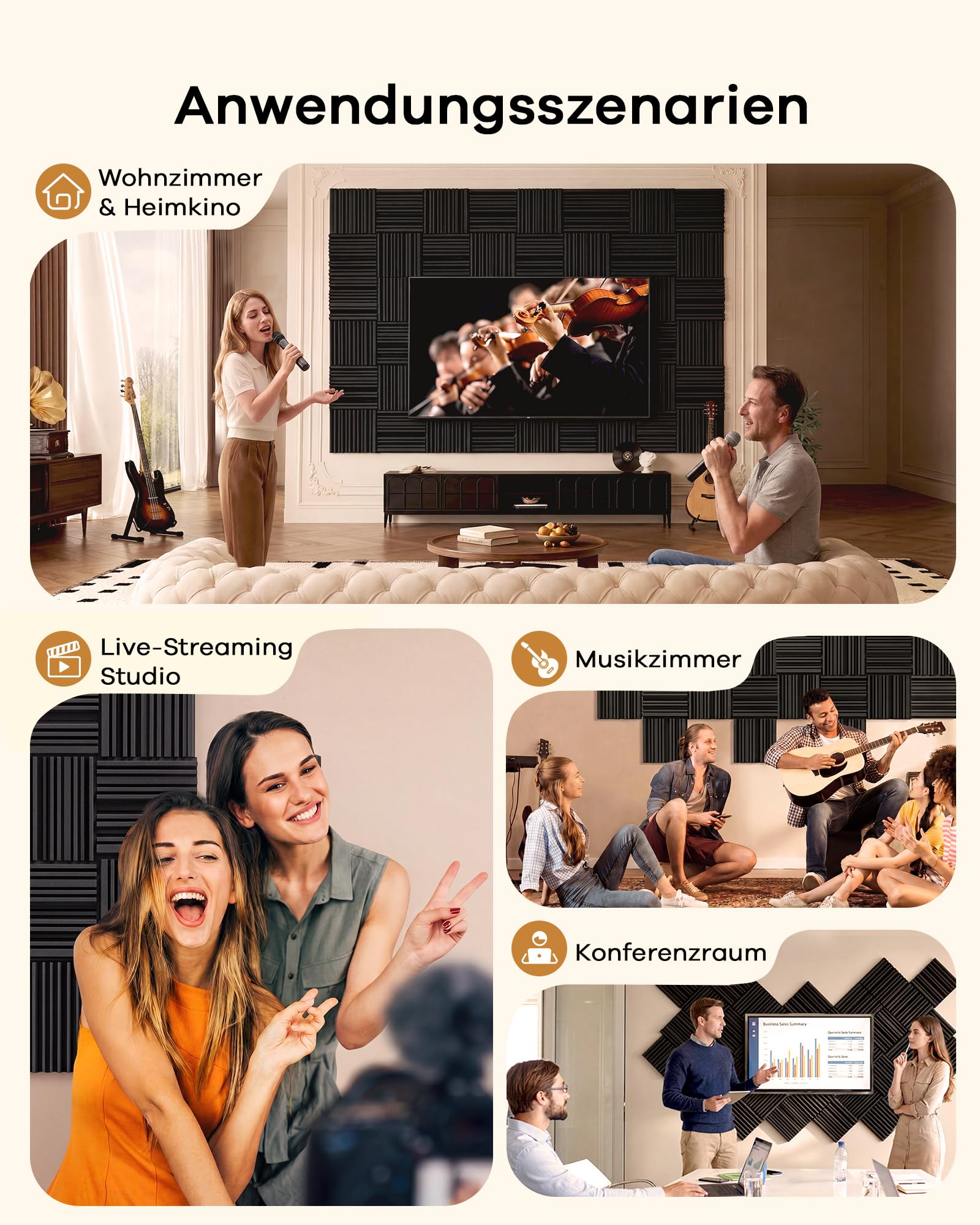 36 Stück Akustikschaumstoff Selbstklebend, Schwarz Gerillte Akustikpaneele 30 x 30 x 5 cm, Hohe Dichte Wandpaneele für Schalldämmung, Schallschutzplatten für Gaming Zimmer und Büro