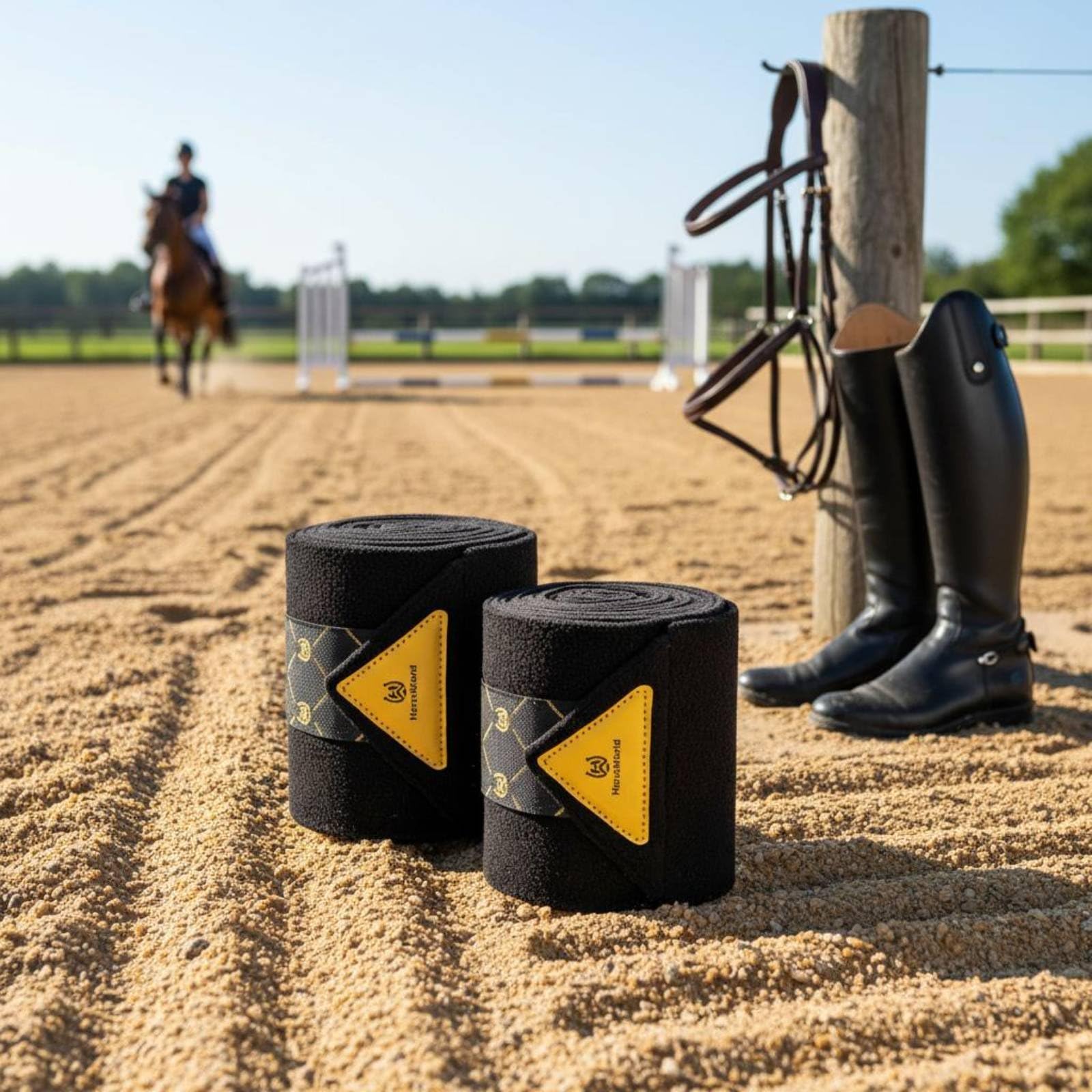 Milageto 2 Pezzi Fasce Protettive Cavallo Facile da Mettere Paratendini Cavallo Regolabili Fasce Elastiche Equitazione per Gara