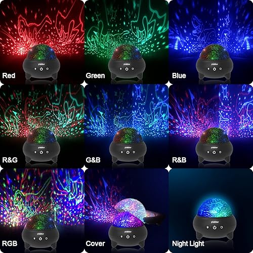 Miniatura 6 de Yishiter Juguetes de dinosaurio para niños de 3 a 5 años, luz nocturna de proyección de estrellas de dinosaurio, 9 modos de luces giratorias de 360