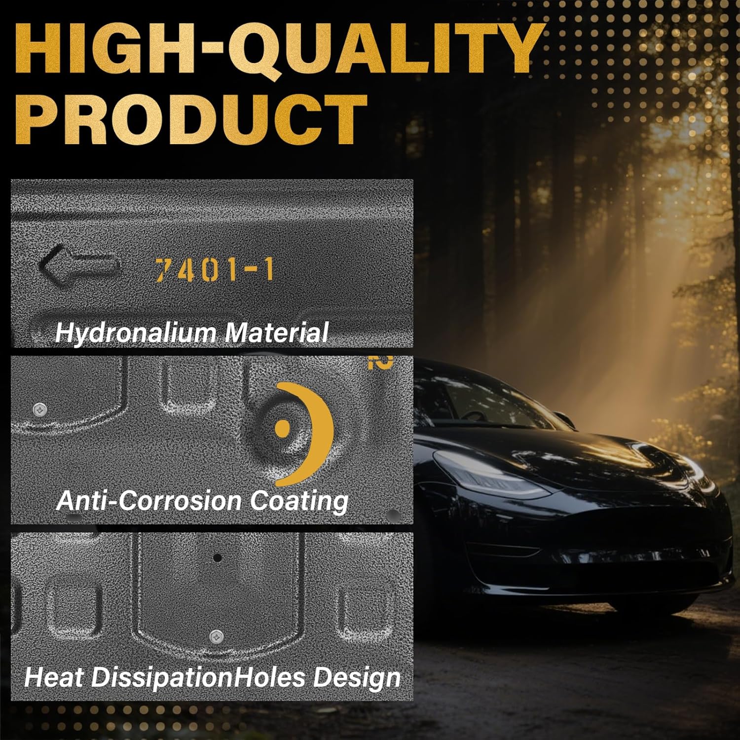 Front Skid Plate Compatible with 2017-2023 Tesla Model 3, 2020-2024 Tesla Model Y, Skid Plates Undercarriage Shield Splash Shield Cover