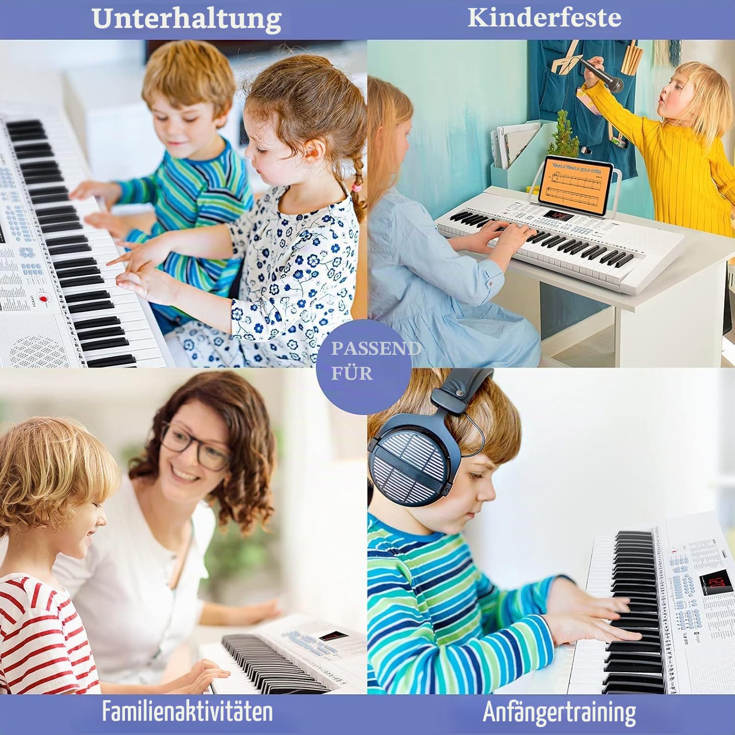 Vangoa Elektronische Klaviertastatur 61 Leuchttasten Tragbare Anfänger Musik-Tastatur Klavier, Notenständer, Mikrofon, 350Klangfarben, 350 Rhythmen, 30 Demos, Weiß