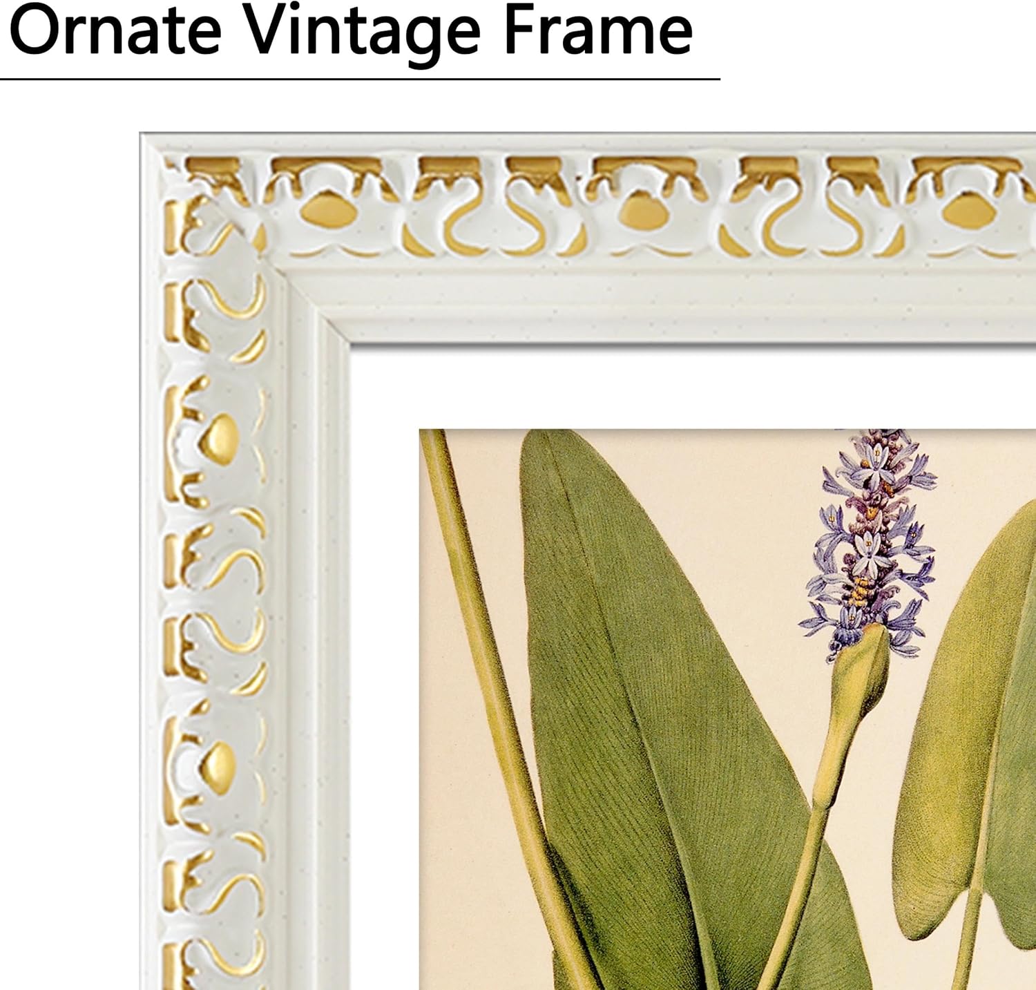 VIOLABBEY 12x16 Picture Frame White Gold, Display 8x12 Picture with Mat or 12x16 without Mat, Ornate Vintage 12 x 16 White Gold Frame for Wall Decor or Tabletop Display