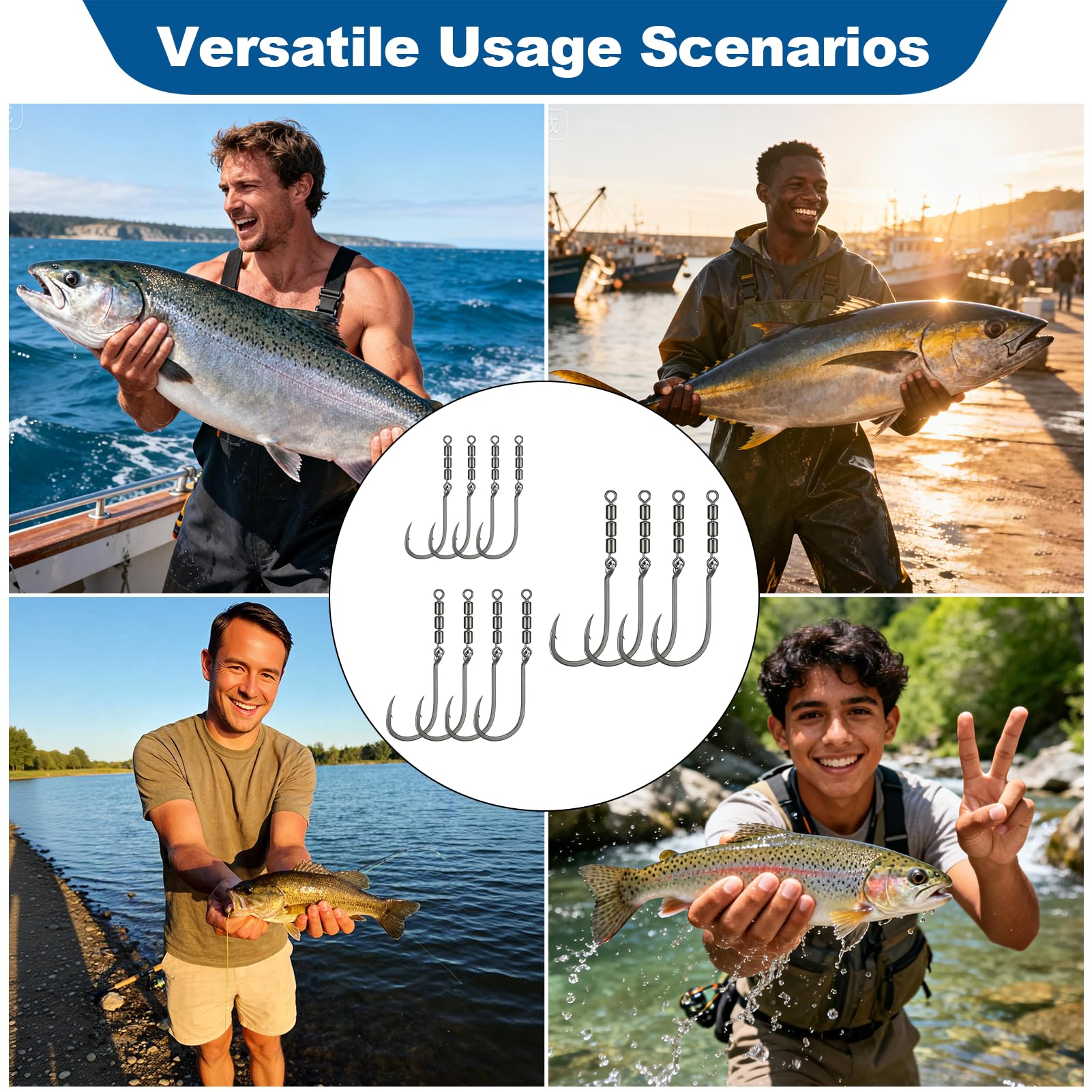 Anzuelos de Pesca Giratorios 12 Piezas 2# 4# 6# Acero Alto Carbono 360° para Trucha