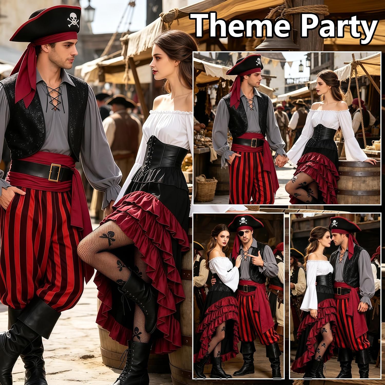 9pcs Adult Halloween Pirate Costume for Men with Accessories