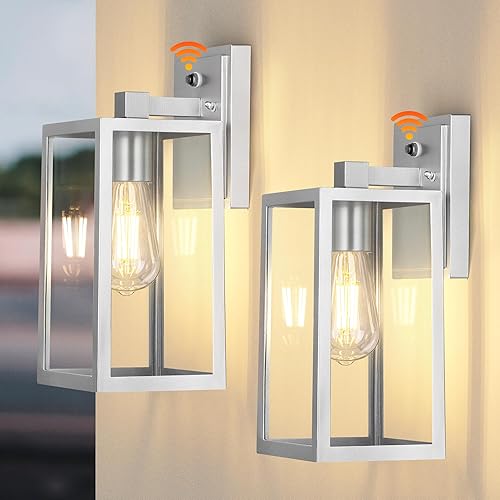 Miniatura 59 de PARTPHONER Lámparas para exteriores del atardecer al amanecer, paquete de 2 luces con sensor de porche, lámpara de iluminación impermeable
