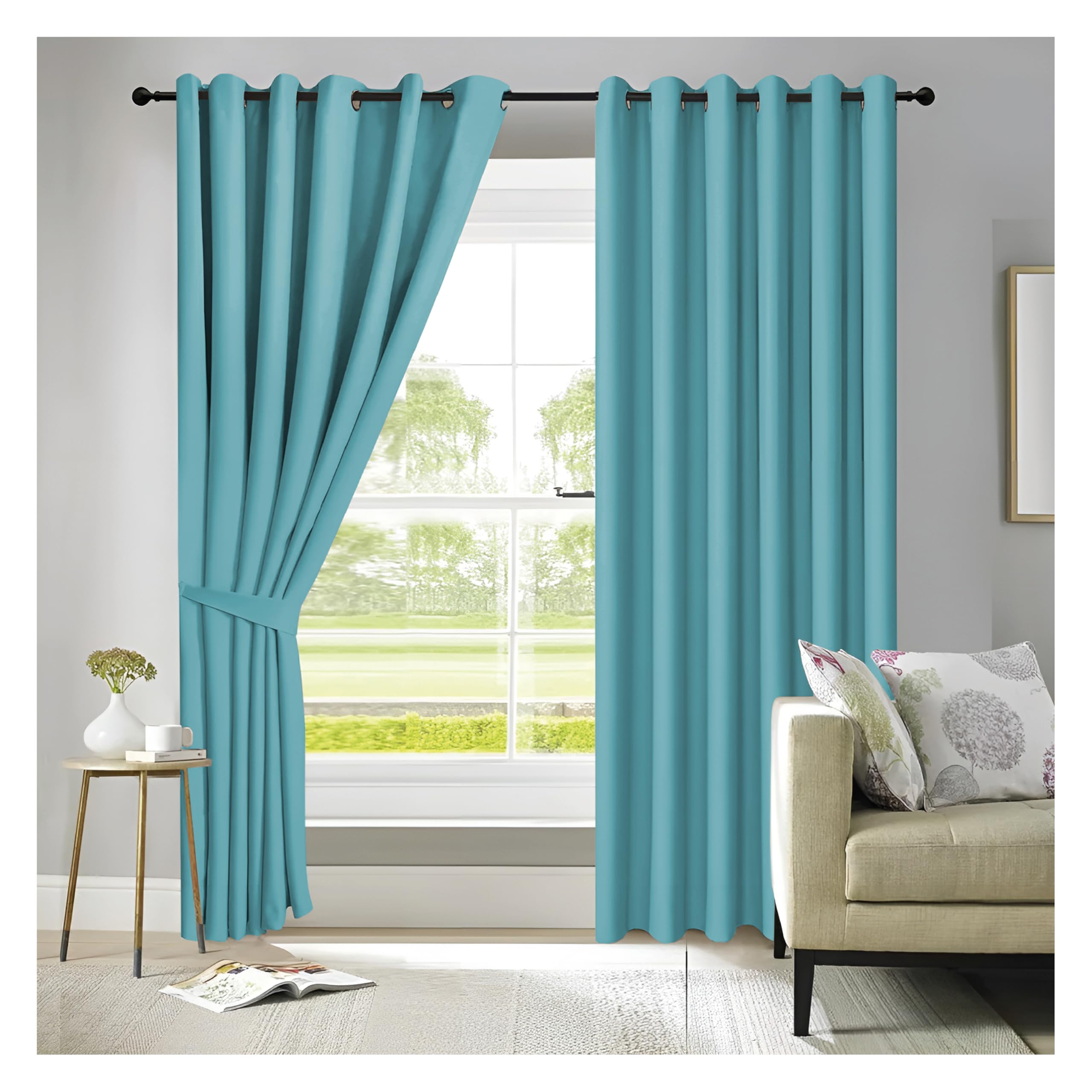 Apex Furnishings Turquoise Blackout Curtains For Bedroom 72 Inch Drop Thermal Insulated Eyelet Curtains & Drapes For Window Treatment & Living Room, 2 Panels (46X72 Inches)