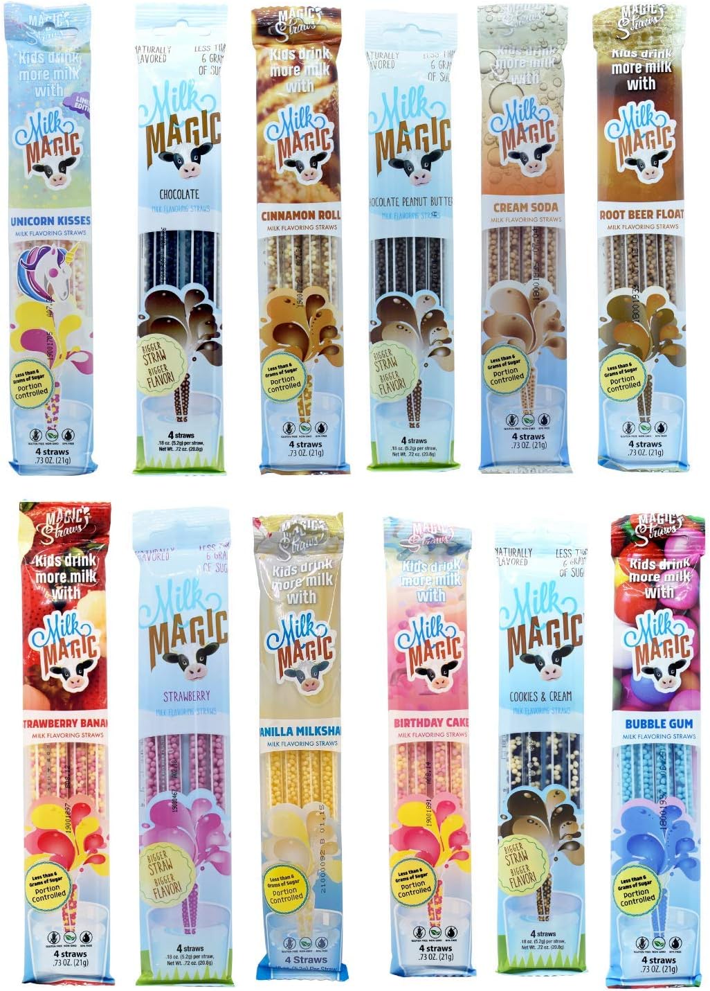 Milk Magic Fun & Challenge Sampler Pack | 12 different flavors | 4 Straws each flavor | Total 48 straws