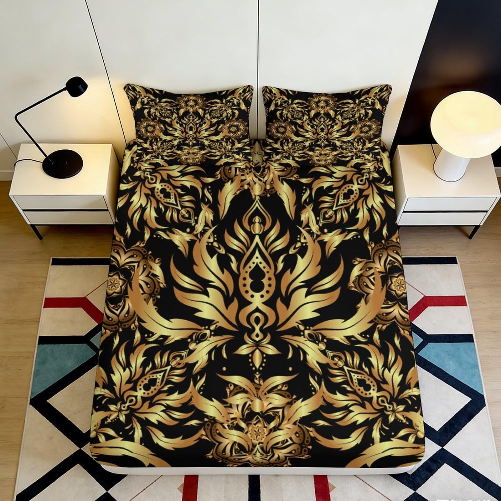 Qjzxknhpgr Style-6 3D Printed Baroque Gold Black Fitted Sheet Microfiber Soft Decorative Tiger Pattern Mattress Cover For Bedroom Guest Room 90X200x25cm