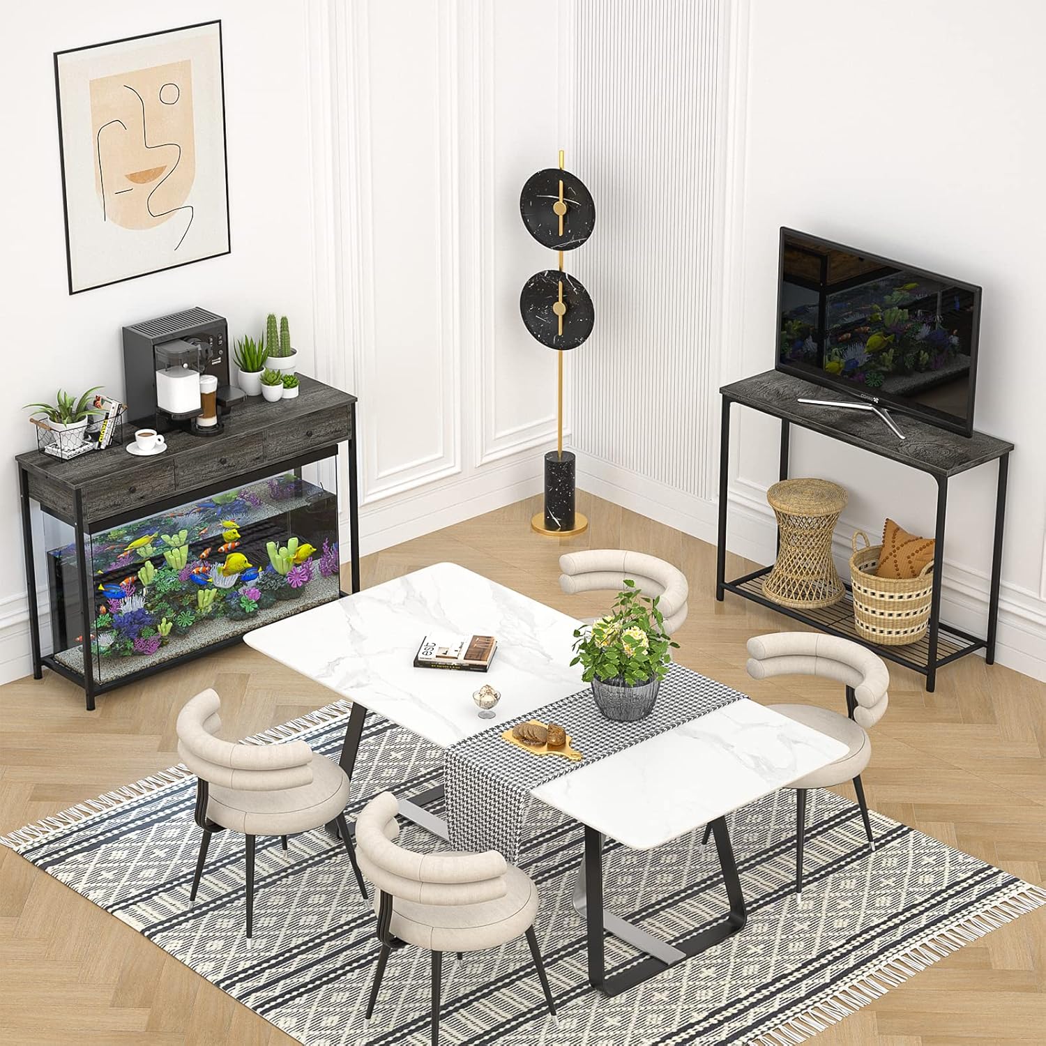 Ecoprsio Console Table with 3 Drawers, 47 Inch Gray Sofa Table Entryway Table Narrow Long with Storage Shelves for Entryway, Front Hall, Hallway, Sofa, Couch, Living Room, Kitchen, 47 Inch, Grey : Home & Kitchen