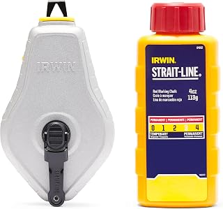 IRWIN Strait-Line Classic Reel Chalk Line, Red Chalk Kit, 100 ft - Durable Aluminum Housing for Precise Carpentry Lines