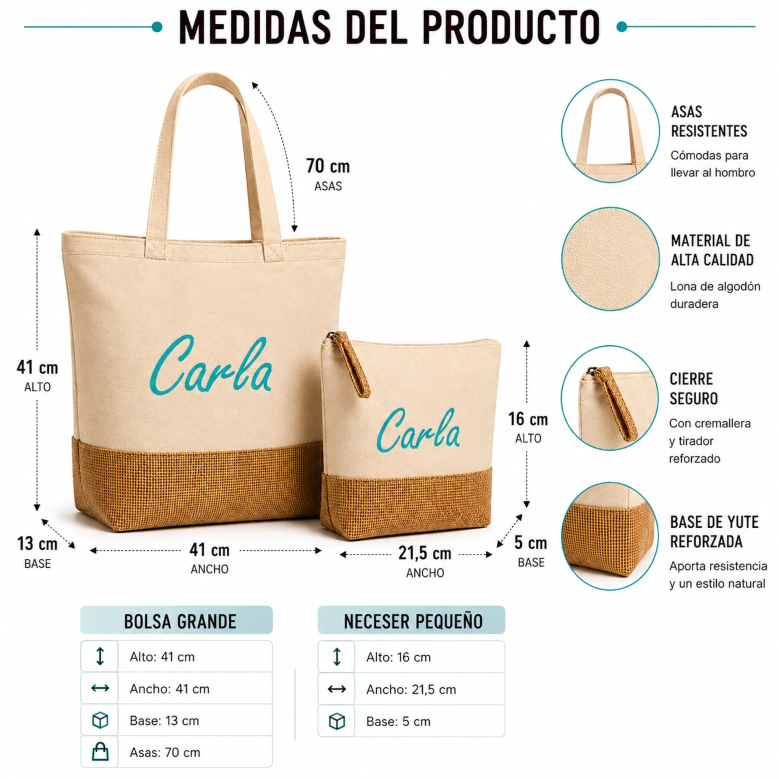 Genérico Bolsa y Neceser para Playa o Piscina - Personalizado con Nombre - Conjunto de Bolso para Mujer - Regalo para Mujer o Niña - Bolsa para Playa