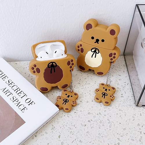 Miniatura 5 de Funda 3D con diseño de oso de peluche para Airpods 21, 3D de dibujos animados para mujeres y niñas, niños, elegante, elegante, encantador, kawaii,