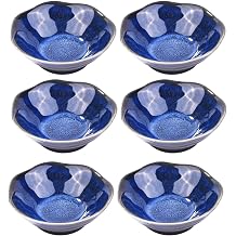 Japanese Ceramic Dipping Bowls, Set of 6, Small Round Soy Sauce Dishes, Reactive Blue Glaze Pinch Bowls for Sushi, Condiments, Appetizers & Spices, Stackable & Dishwasher Safe
