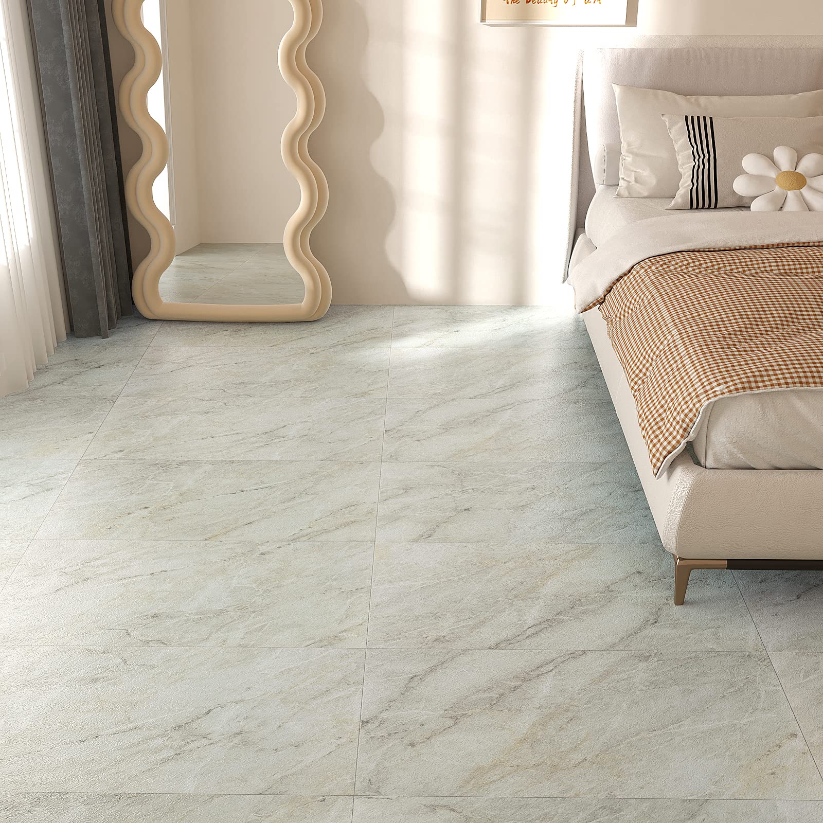 VEELIKE Baldosas Adhesivas Suelo Marmol Beige Papel Pintado Cocina Azulejos Suelo Vinilo Autoadhesivo Baño para Suelo Impermeable Papel Tapiz Suelo Salon Habitacion 1.5mm 60cm x 30cm 24 Piezas