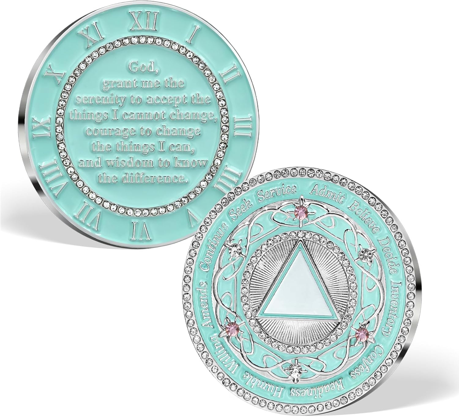 Sparkling Rhinestone 3 Year Sobriety Coin - 12 Steps AA Chips for Milestone Anniversary, Sober Coin Recovery Medallions Three Year Sobriety Gifts for Women & Men in Addiction Recovery