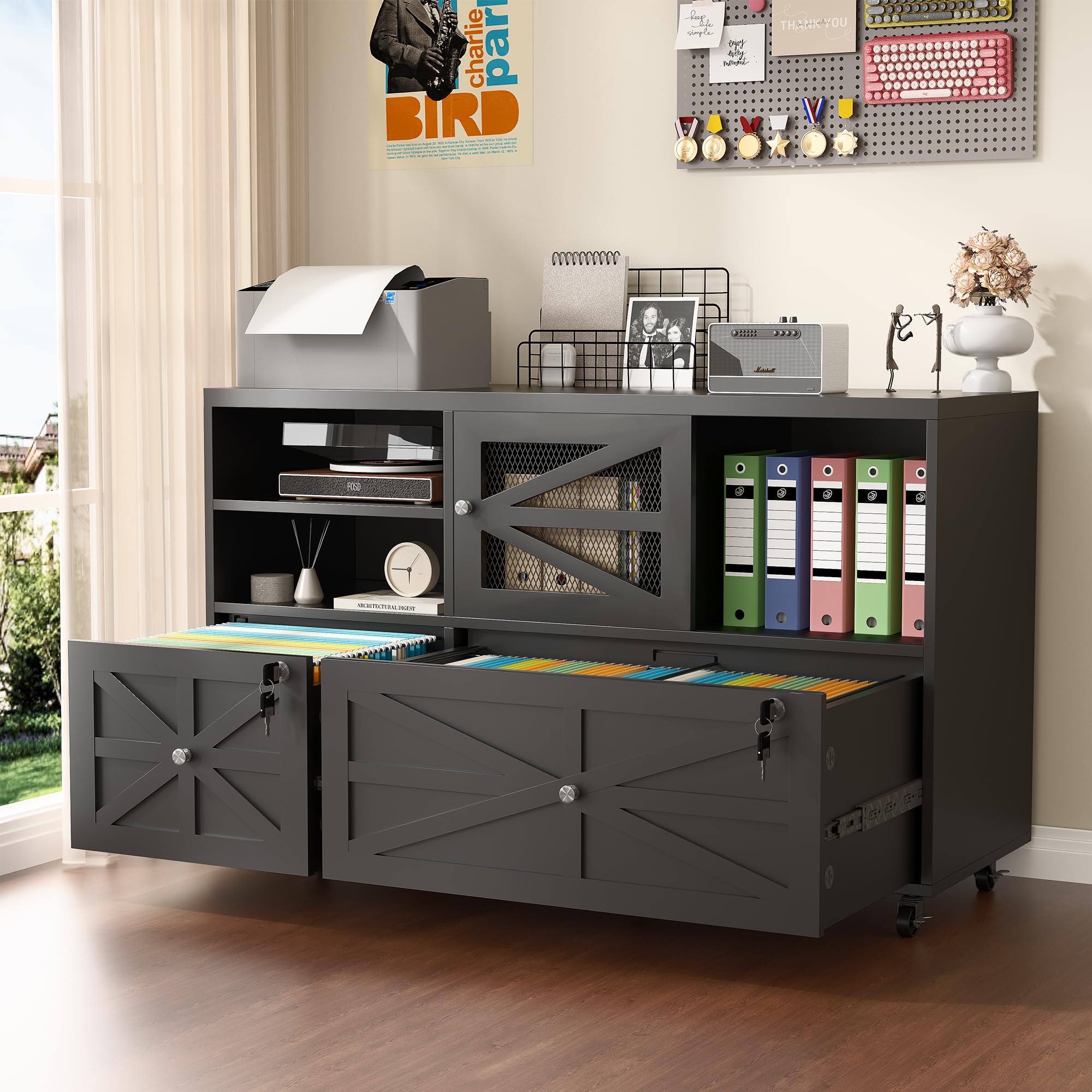 Semoic 2 Drawer Farmhouse File Cabinet with Lock