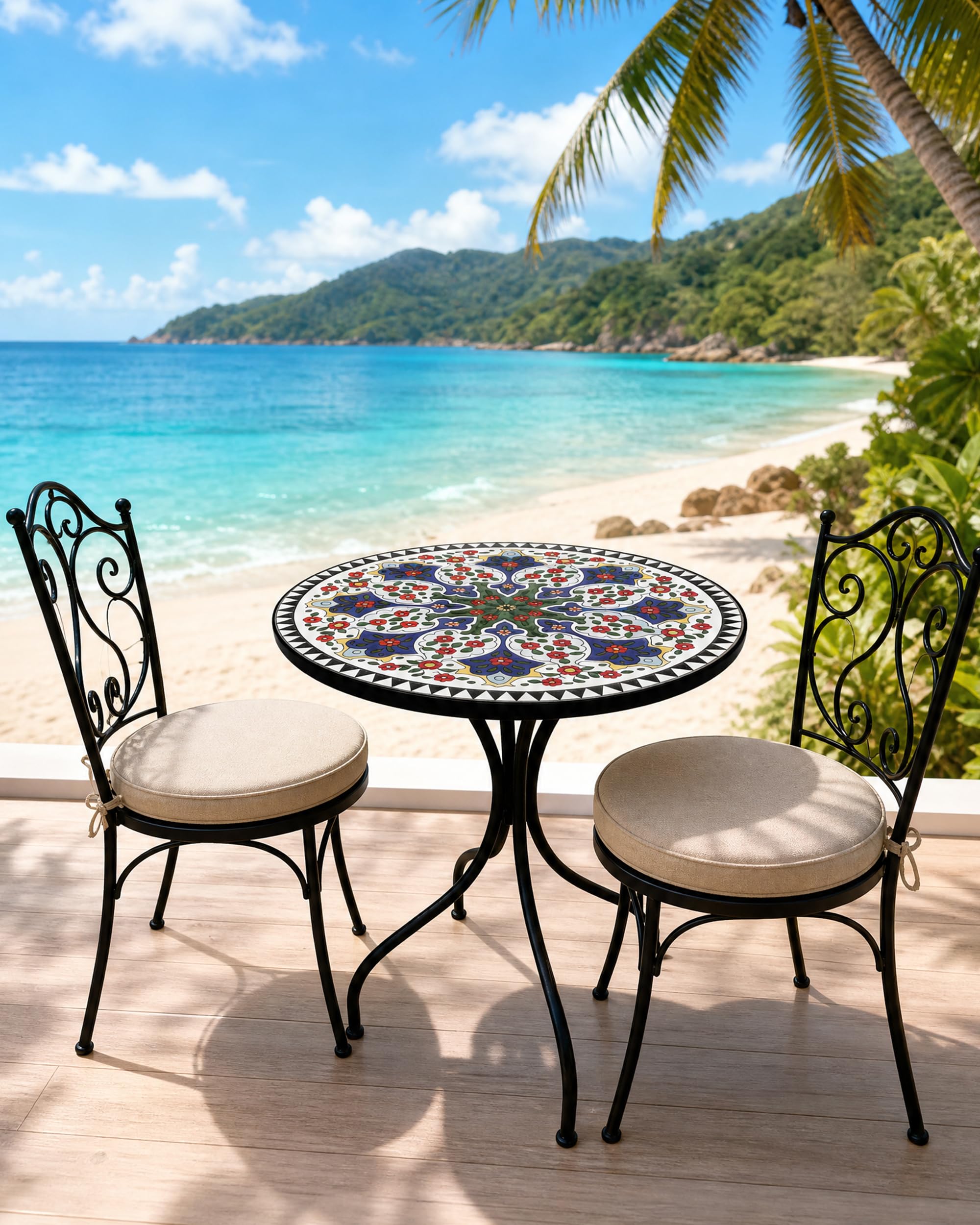 Mosaik Gartentisch Rund,Mosaiktisch Balkontisch Terrassentisch, Runder Outdoor Tisch für Garten, Terrasse, Balkon