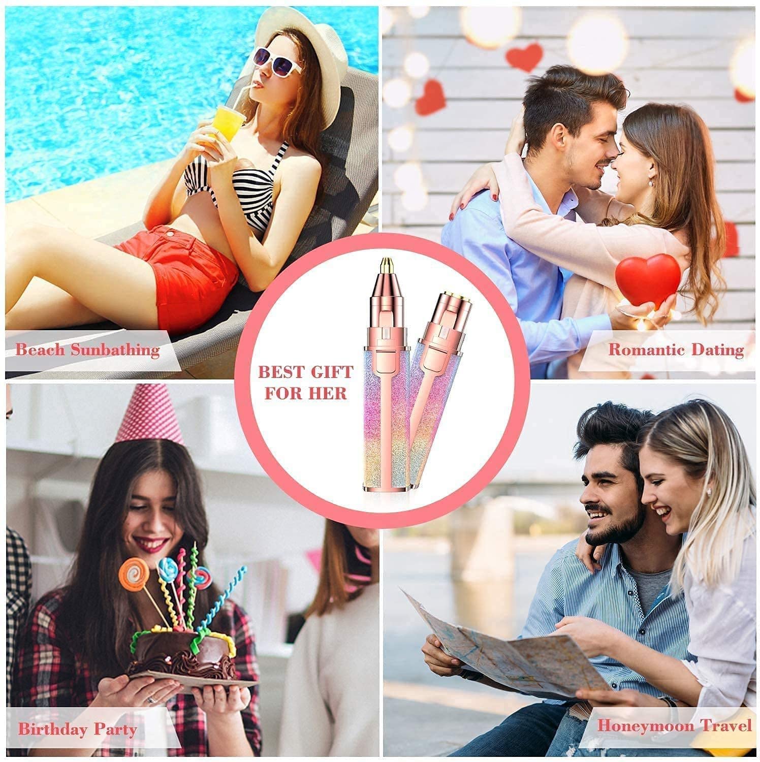 Spefez Eyebrow Trimmer For Women's Face Hair Remover Machine for Upper Lip, Chin,(2 in 1) Rainbow Color 3