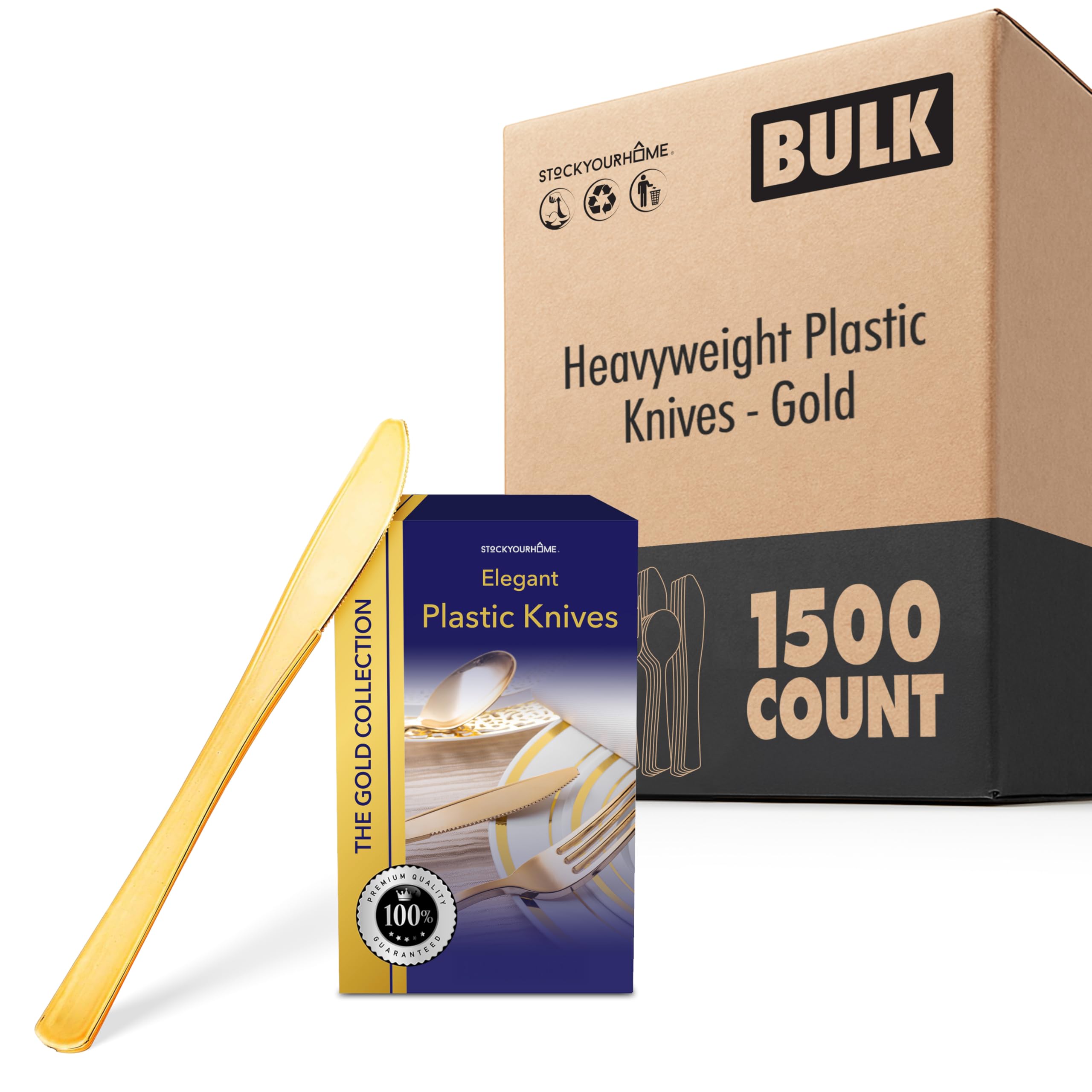 1500 Disposable Heavy Duty Plastic Knives by Stock Your Home – 60 Count Pack of 25, Gold, Pack of 1500, Model SYH-1021-Case