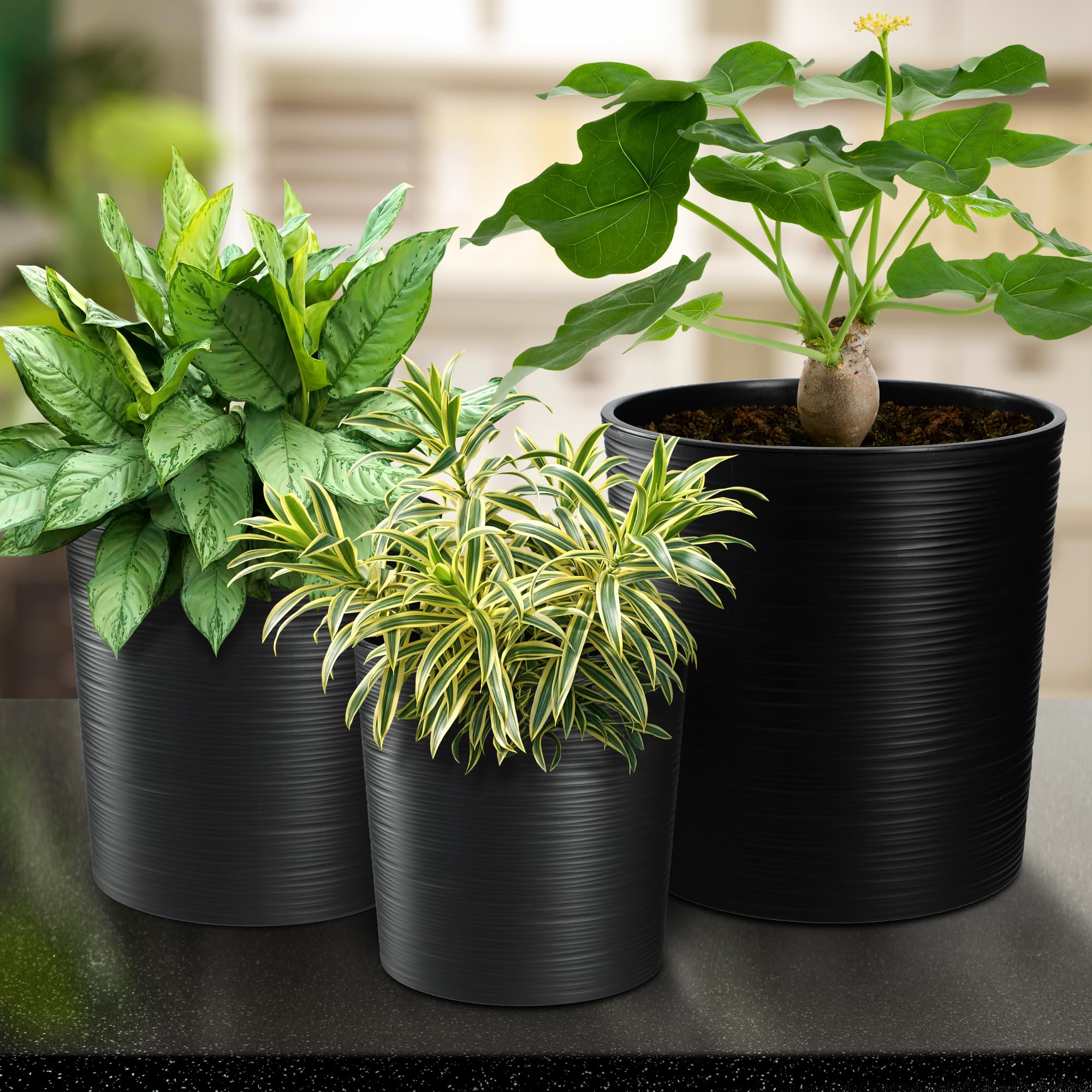 KADAX Blumentopf, eleganter Übertopf mit Einlage, Topf, Gartenschale, Blumenkübel, Blumentopfschutz für Wohnzimmer, Büro (Graphit, ⌀ 30cm)