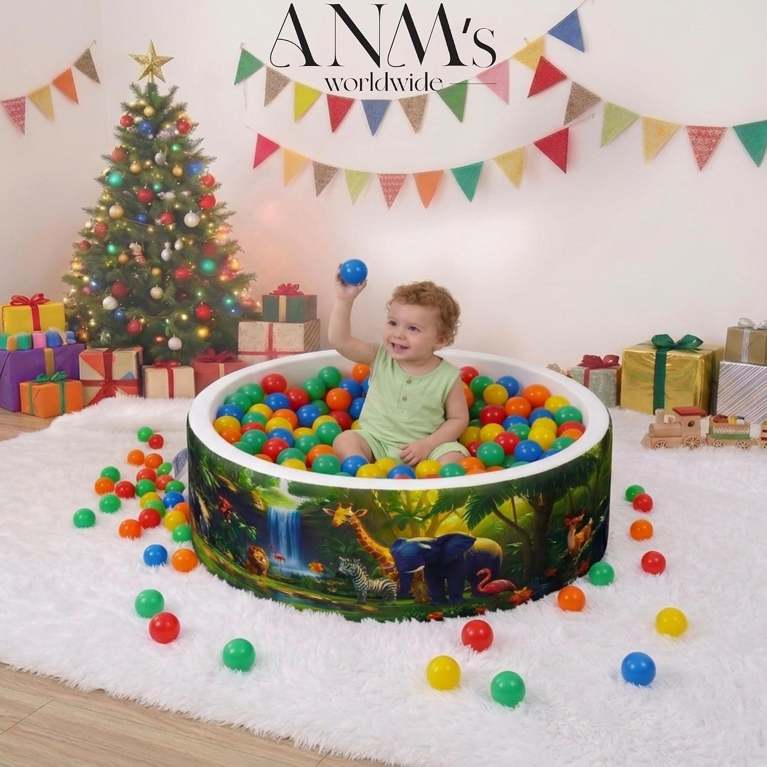 ANM’s Worldwide Foam Ball Pit for Toddlers – 90x30x5 cm Round Ball Pool, Soft Round Baby Playpen Ball Pool for Kids – Indoor Play Area for Babies and Kids – Minimalist Design (Forest Theme)