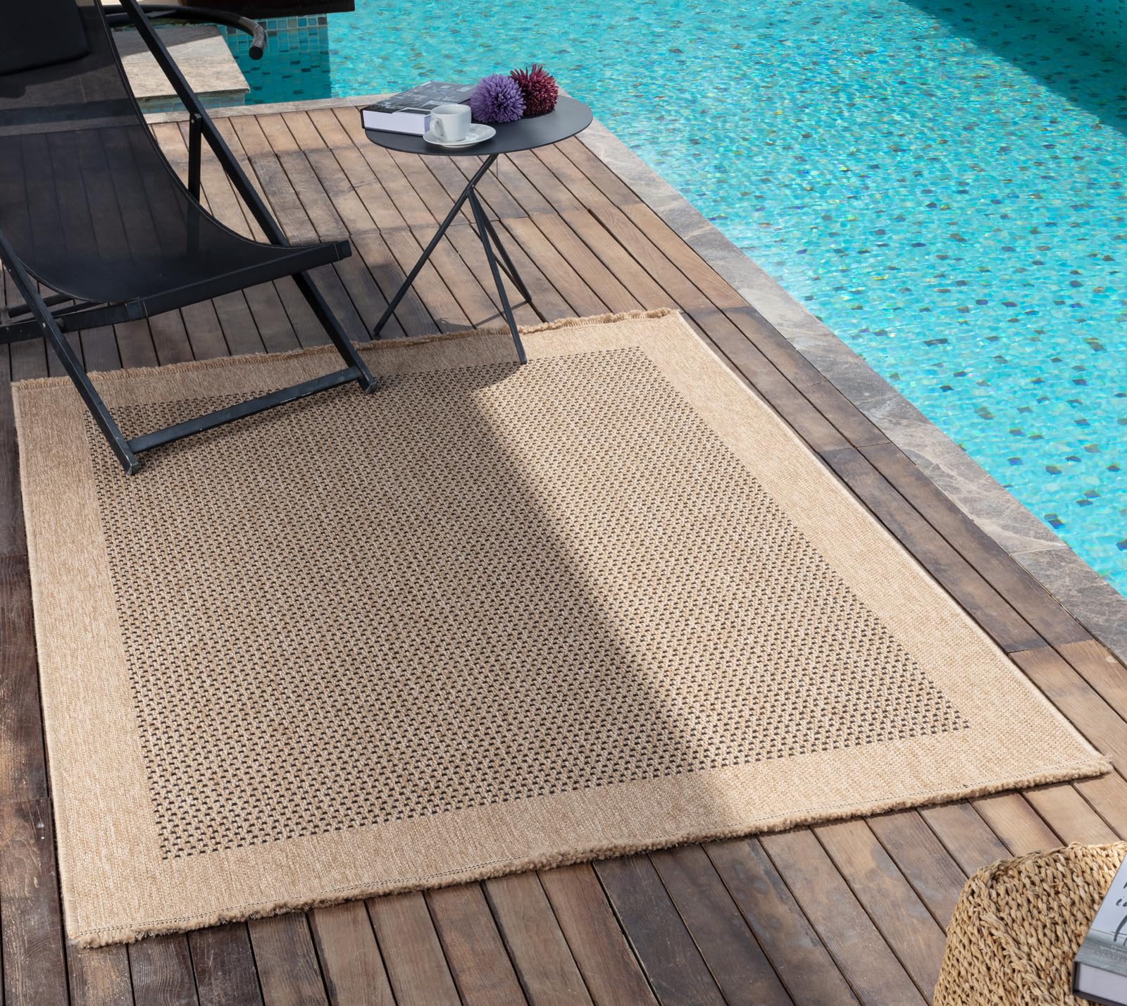 Livabliss Mirage-Cottage Tan Black Fringe In- & Outdoor Jute-Look Rug 200 X 275 Cm Easy CareNon Shedding from B&Q