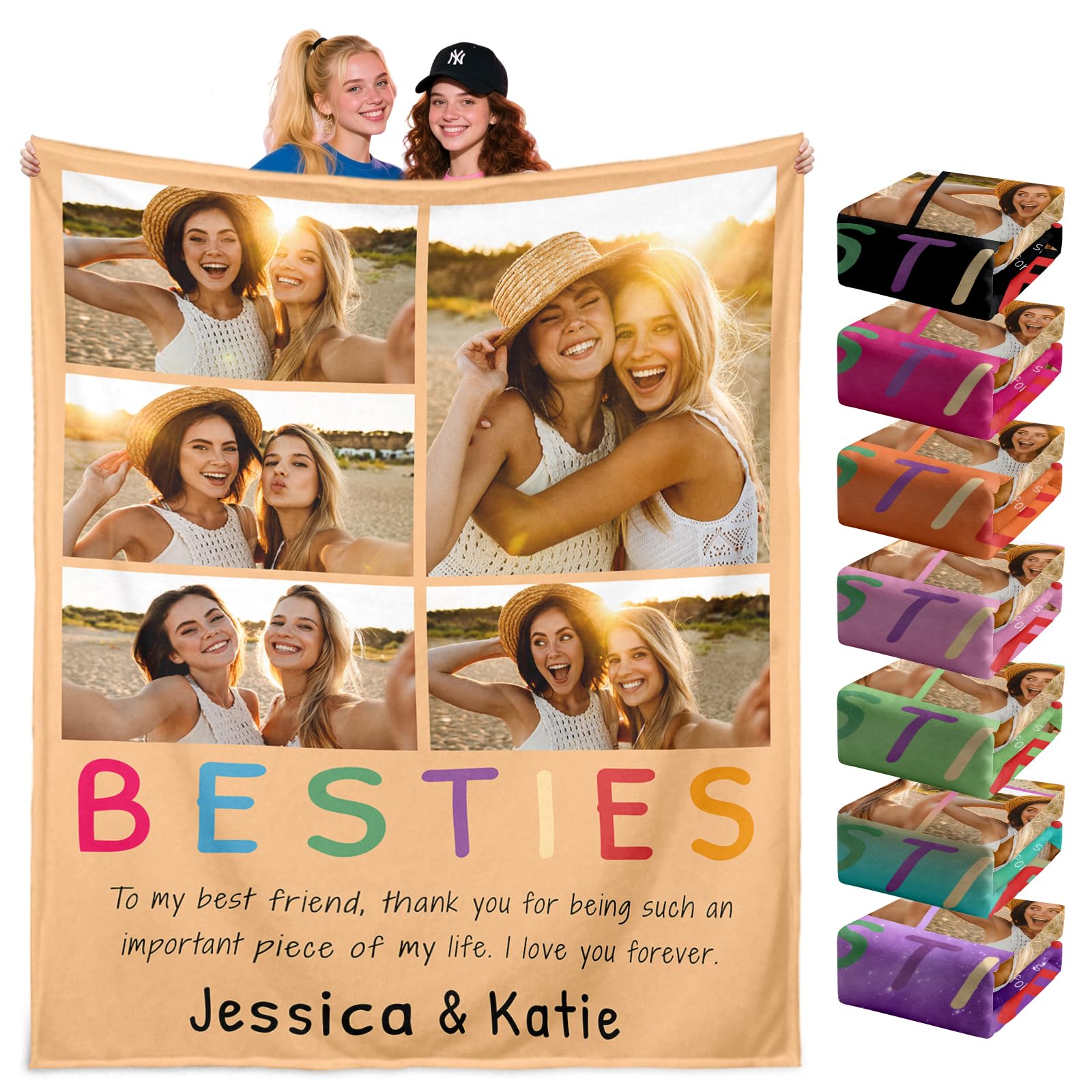 Custom Blanket with Photo for Best Friends - Personalized Sister Gift for Women Girls Her Birthday Photo Throw Blanket Friendship Gifts for Besties