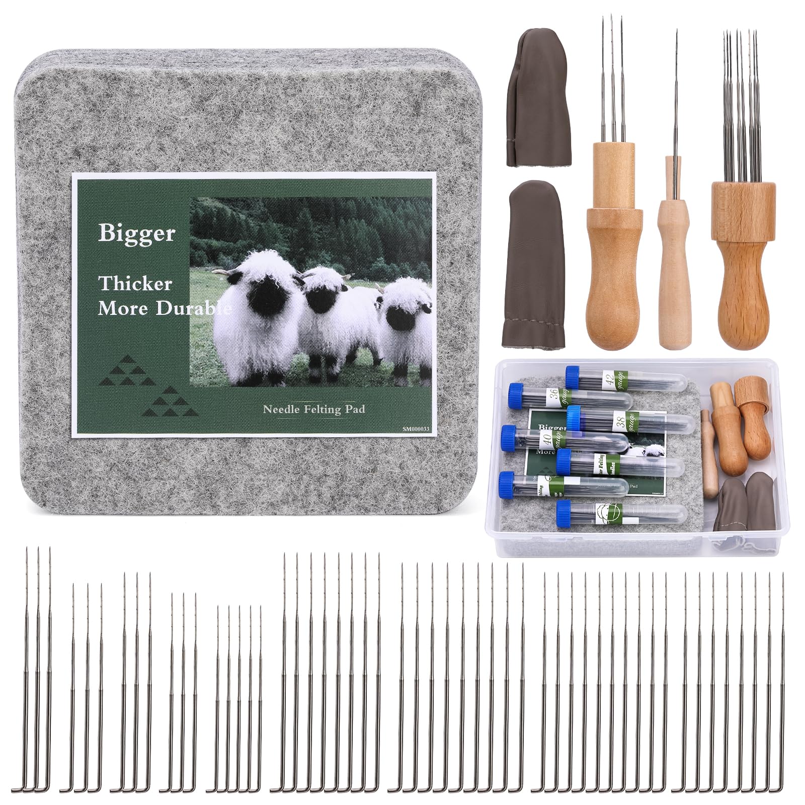 Deudy Filzen Starterset 66 Stück Nadelfilzwerkzeuge, Filzen Set Erwachsene | Filznadeln Set mit 4 Größe Filzwolle Nadeln Holzgriff Filzunterlage, Starter Set für Anfänger Profis Filznadelprojekte