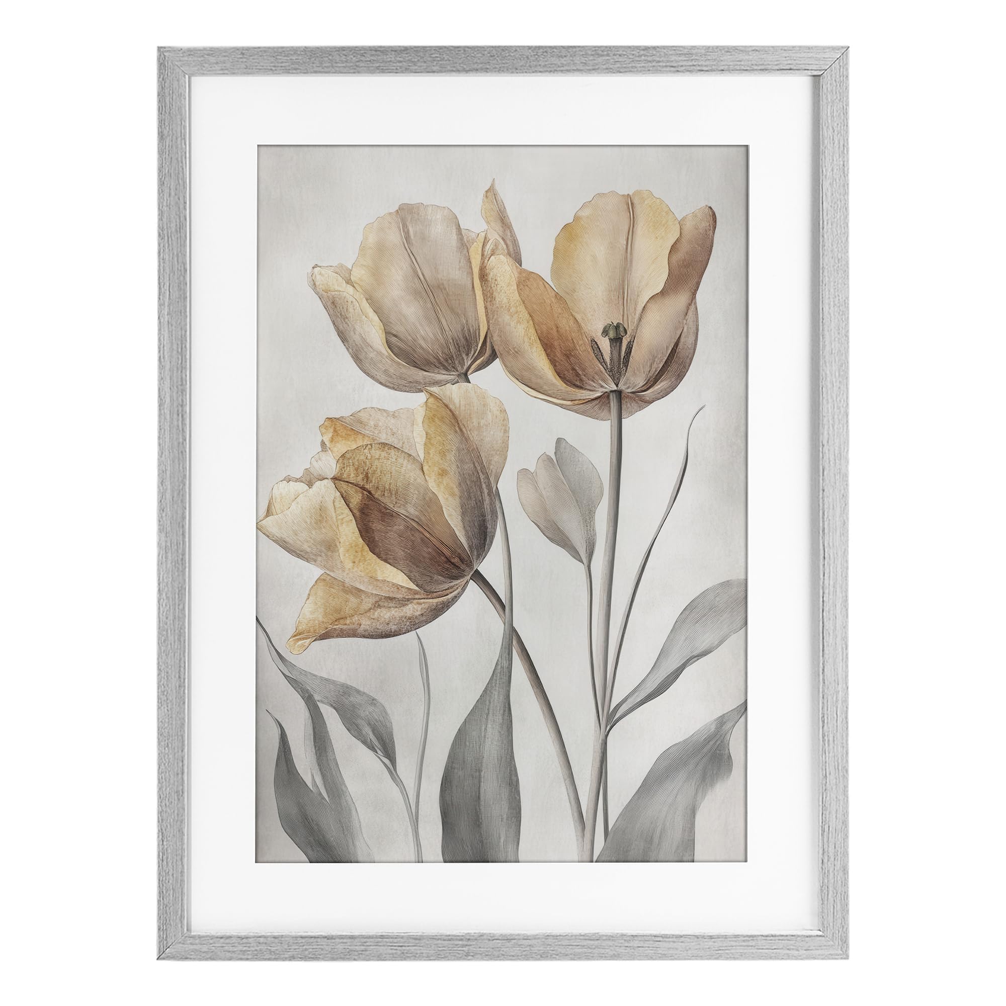 Affiche encadrée fleurs oranges coquelicot pressé tableau mural salon 58cm