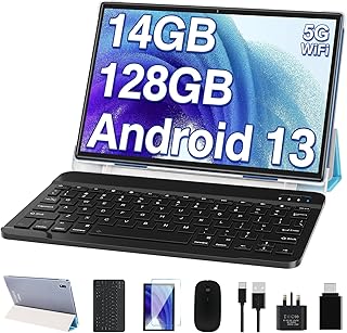 Oangcc 2023 Tablet 10 Inch Android 13 OS Tablets, 14GB RAM 128GB ROM (TF 1TB), Octa Core, 8000mAh | 5+8MP | FHD IPS Display | Bluetooth | Widgets | GPS | Tablet PC WiFi with Mouse & Keyboard - Blue