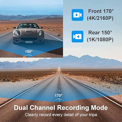 Miniatura 3 de Cámara de tablero frontal y trasera, WiFi GPS 4K+1080P doble cámara de tablero para automóviles, visión nocturna, WDR, gran angular de 170,