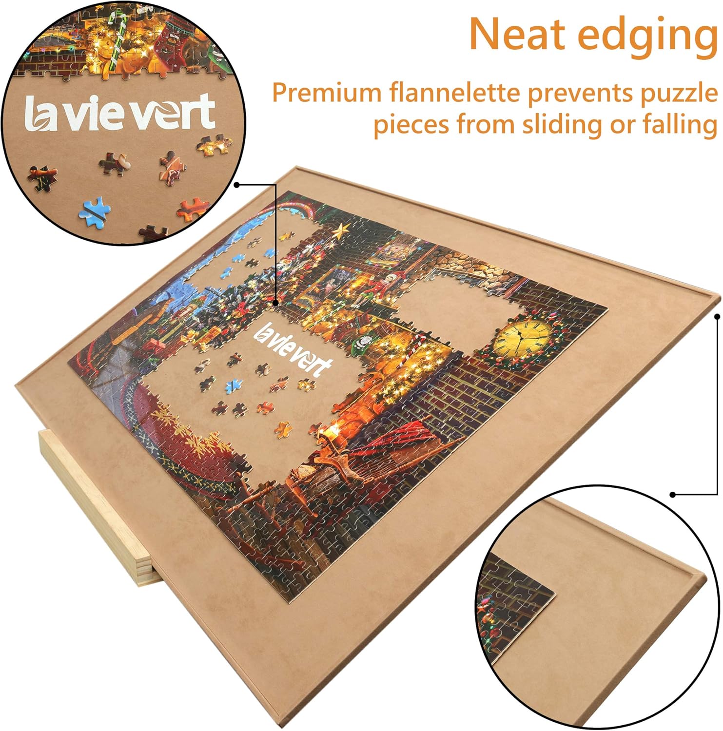 Lavievert Wooden Jigsaw Puzzle Board, Lightweight & Portable Puzzle Plateau Storage Saver with Non-Slip Surface for Games Up to 1500 Pieces - Khaki