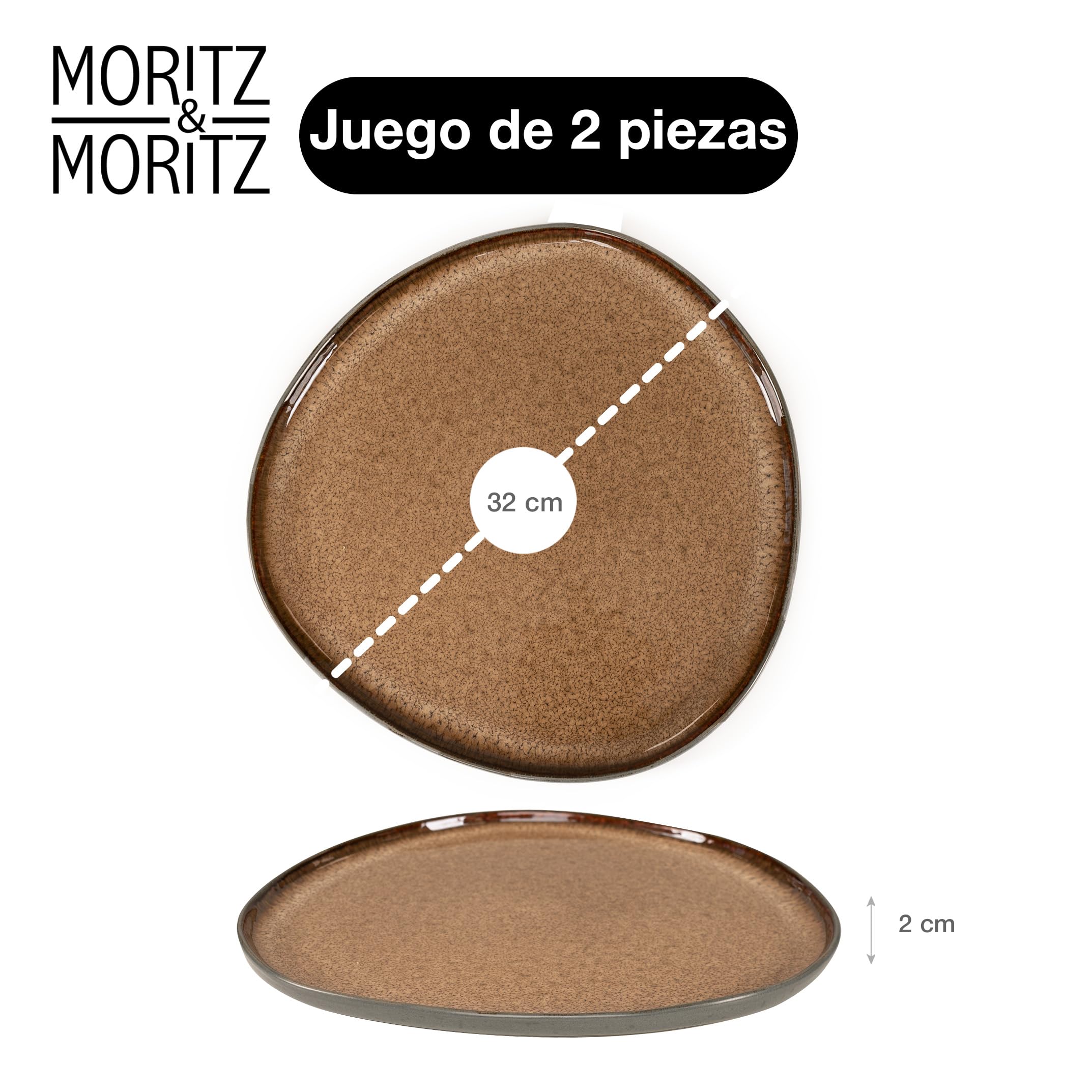 Moritz & Moritz Juego de platos orgánicos, 2 platos grandes de gres de alta calidad, modernos y atemporales, aptos para microondas y lavavajillas, perfectos para ensaladas, carne a la parrilla