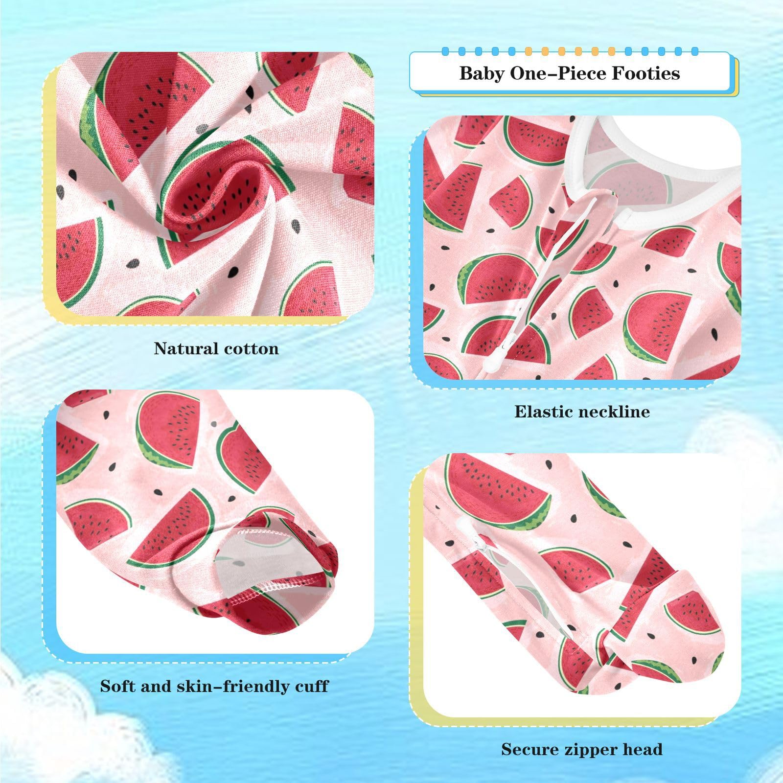 Dussdil Watermelon Fruits (26) Baby One-Piece Footies Newborn Rompers Pajamas Cotton Footed Pjs for Sleep Play Boys Girls 9 Month