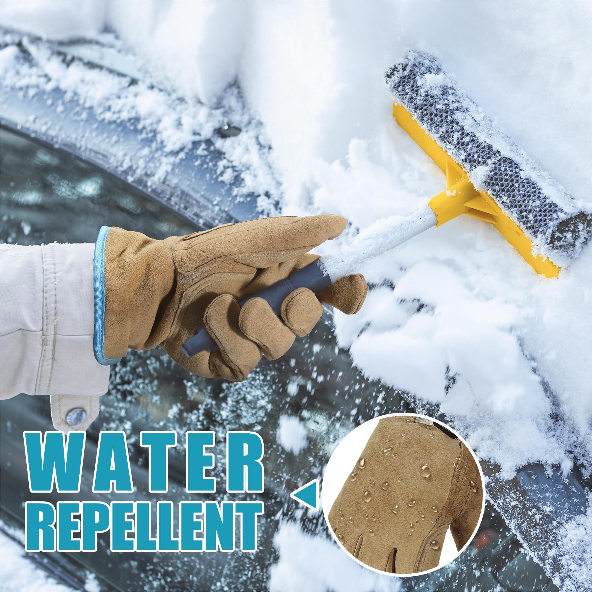 KONGOUARD Winter-Arbeitshandschuhe aus Leder, isolierte Thermo-Rindslederhandschuhe für Arbeiten bei kaltem Wetter, mit Fleece gefüttert