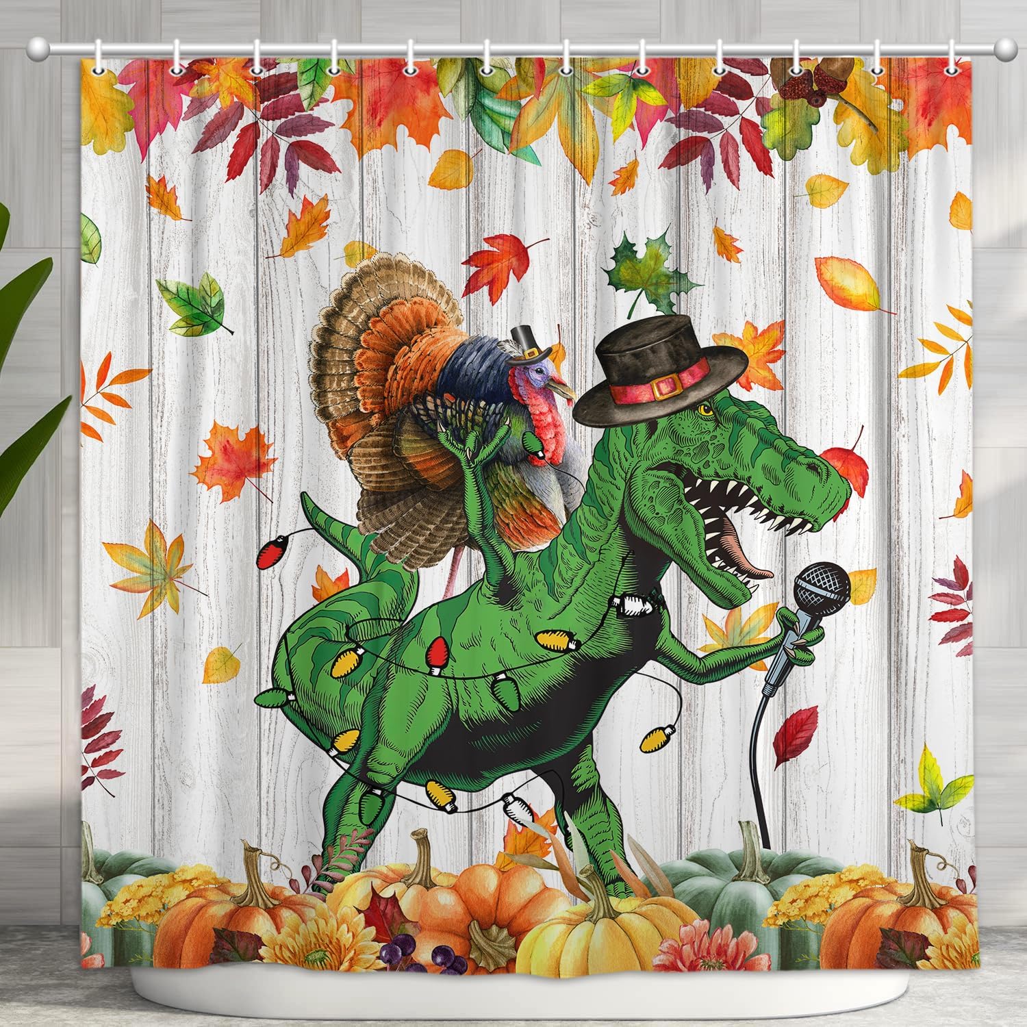 DeeCabin Funny Fall Shower Curtain, Cute Farm Turkey