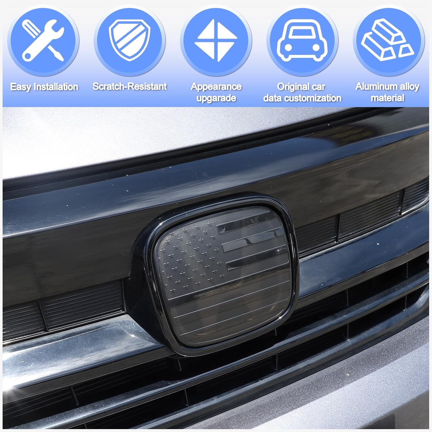 Front Grille Rear Tailgate Emblem Cover Compatible with Honda Pilot 2019-2022/ Passport 2019-2025, Smoked Front Rear Emblem Badge Logo Cover Trim Sticker Decal Protector Accessories, ABS (Grey1)