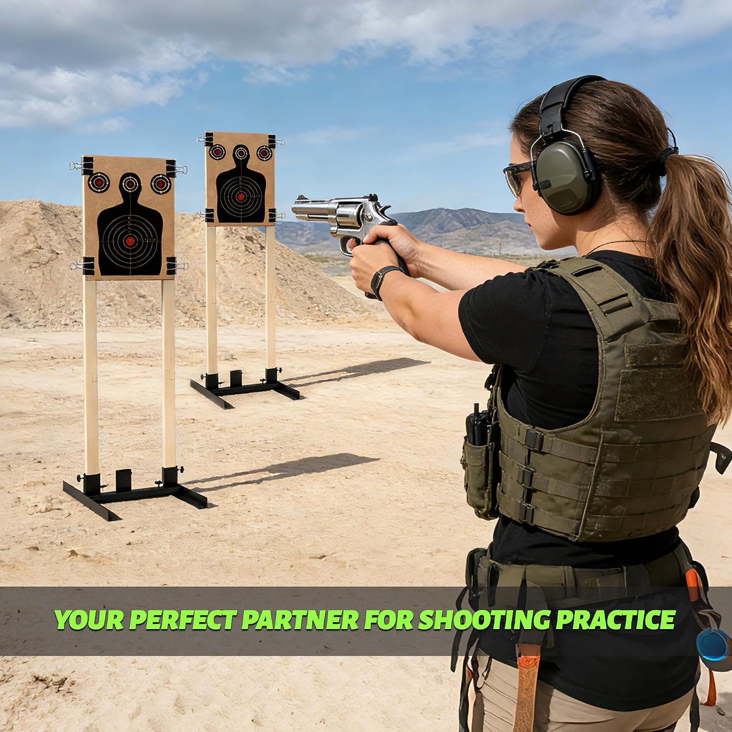 Urban Deco Shooting Target Stand Base with Wooden Board- for Paper Target Sheet Archery Cardboard Targets, Target Holder with Adjustable Base - H Shape - USPSA/IPSC - IDPA Practice