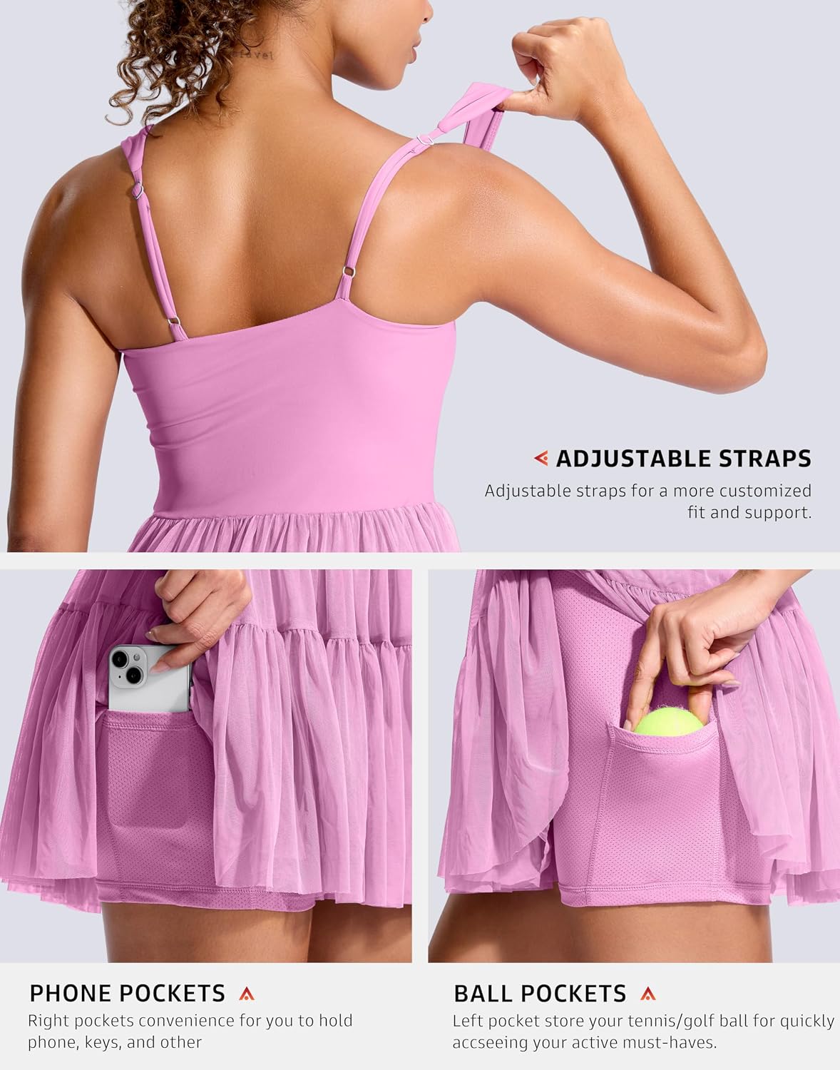 Soothfeel Tennis Dresses for Women Athletic Dress with Built in Shorts & Bra Flowy Golf Workout Dresses with Pockets Summer