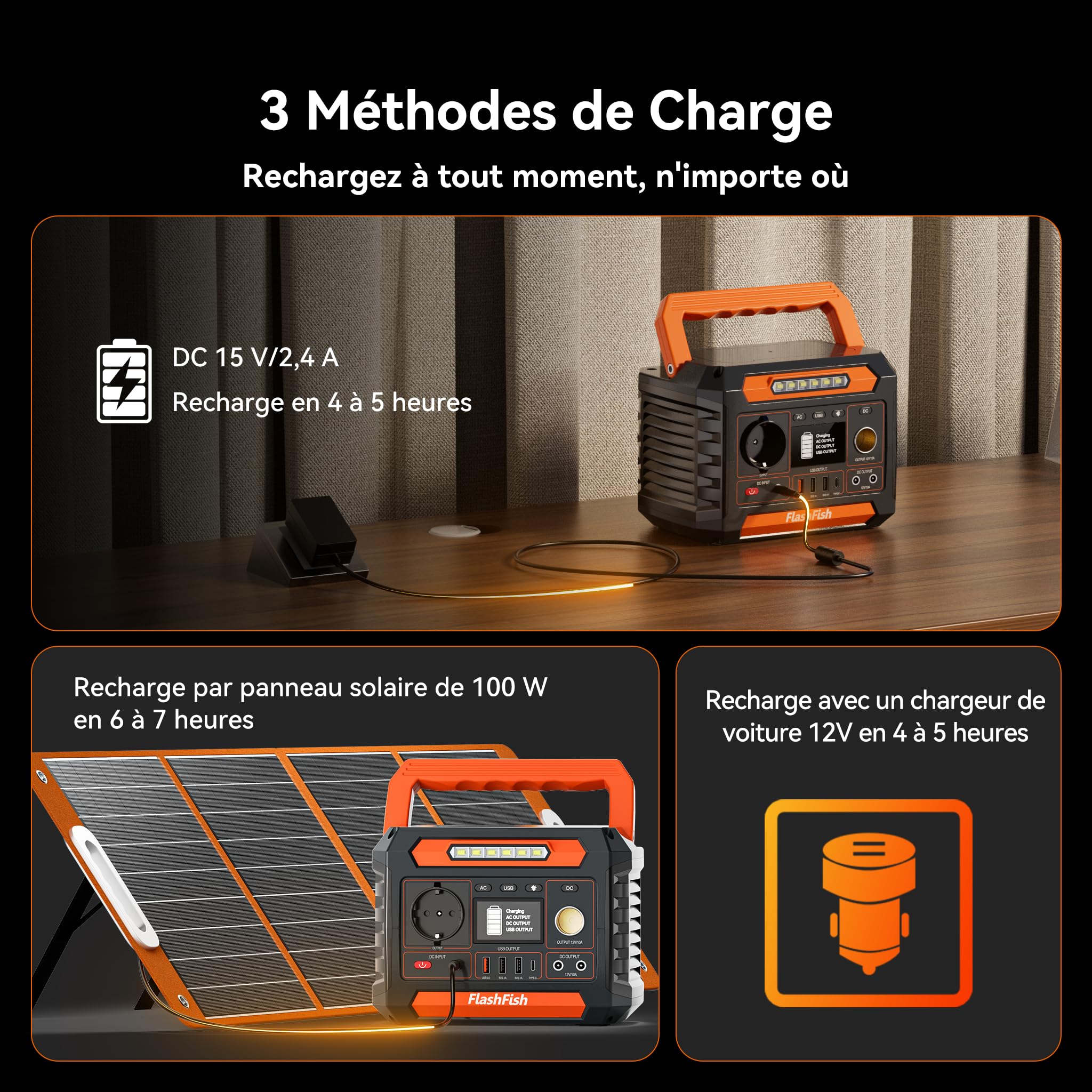 FlashFish P66A Station Électrique portable 144,3Wh, Generateur Électrique 200W avec 230 V AC/DC/USB/type C/lumières LED, Batterie de Secours pour Camping, Voyage, Panne de courant