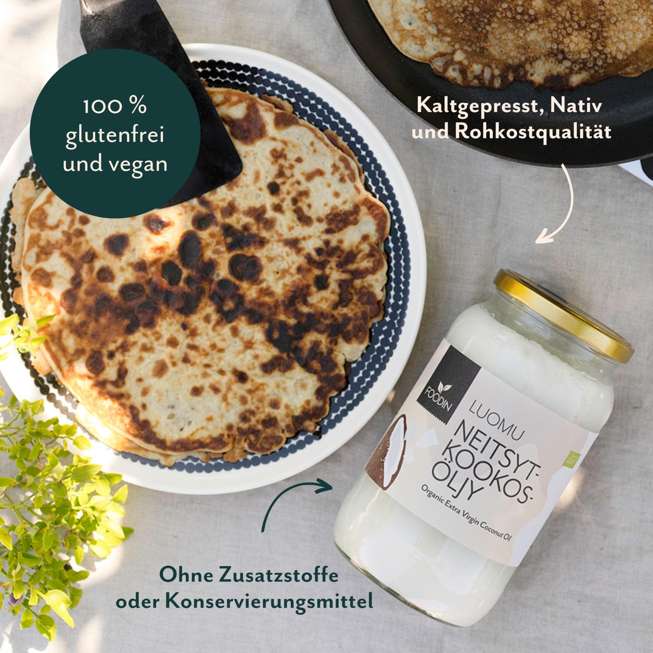FOODIN Kokosöl, Premium Nativ & Natürlich, kaltgepresst, Bio-Kokosöl, Bio-Kokosfett, am besten für Haut und Haare, Rohkostqualität - ideal zum Braten und Kochen (3 x 1000 ml)
