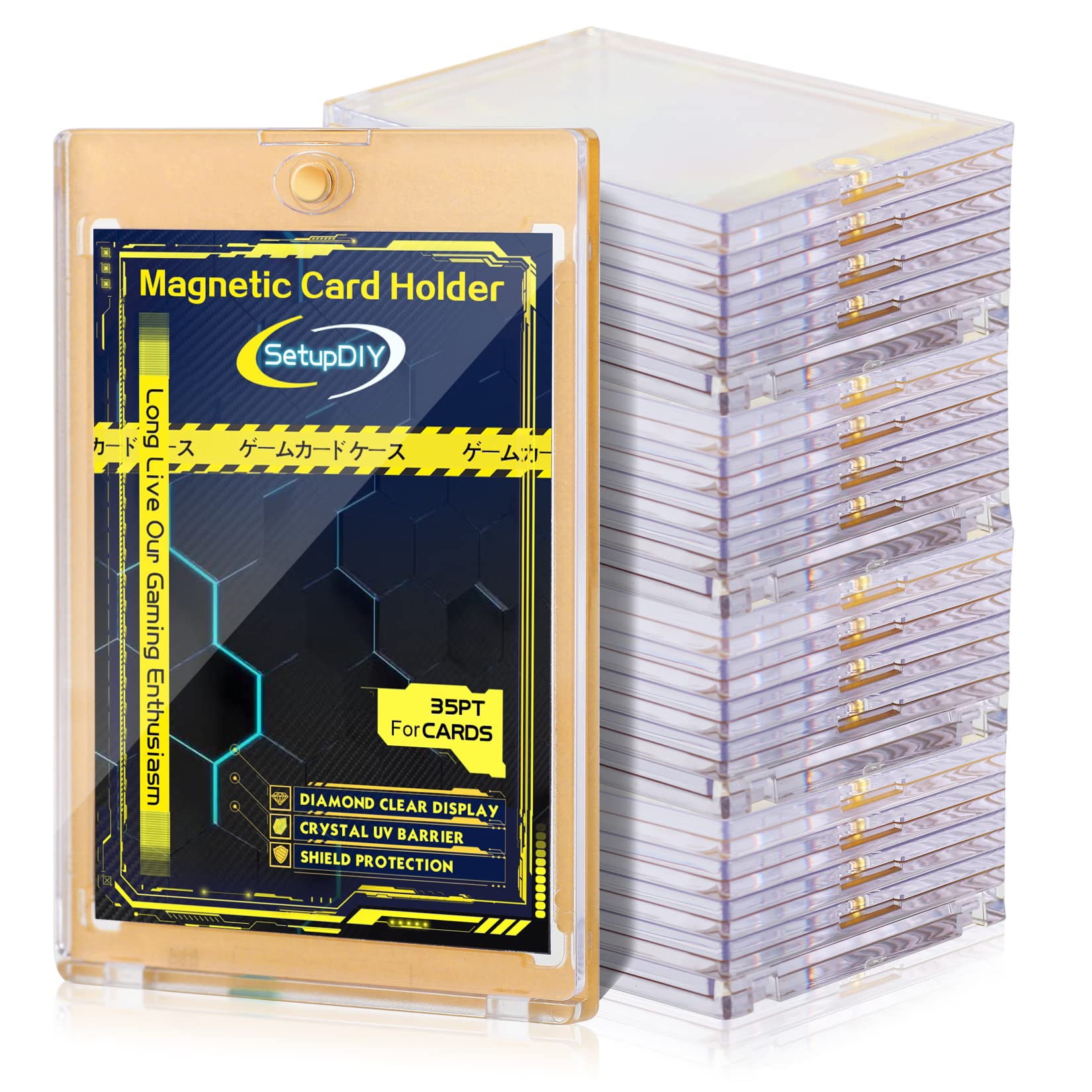 Magnetic Trading Card Holders, 20 Pack New Epic Gold Frame Trading Card Cases, 35 pt Magnetic Card Holders, UV-Proof Cards Hard Sleeves for MTG Cards, TCG Cards, Pokémon Cards, YUGIOH Cards & More