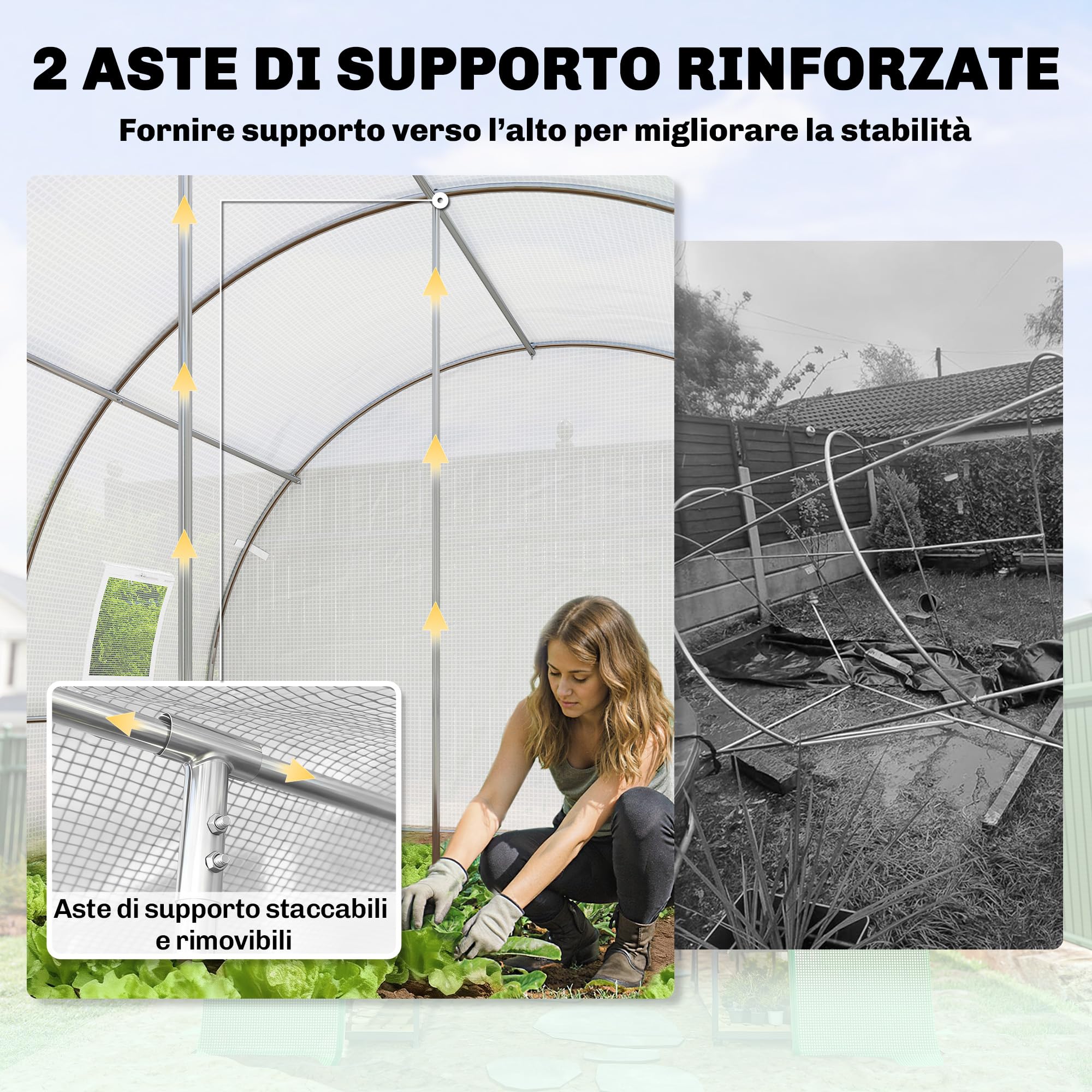 Invernadero Outsunny invernadero de película aprox. 3x4x2m invernadero para tomates con 6 ventanas y puerta naturales enrollables, tubo de acero, película de PE de 140g/m², túnel de película estable