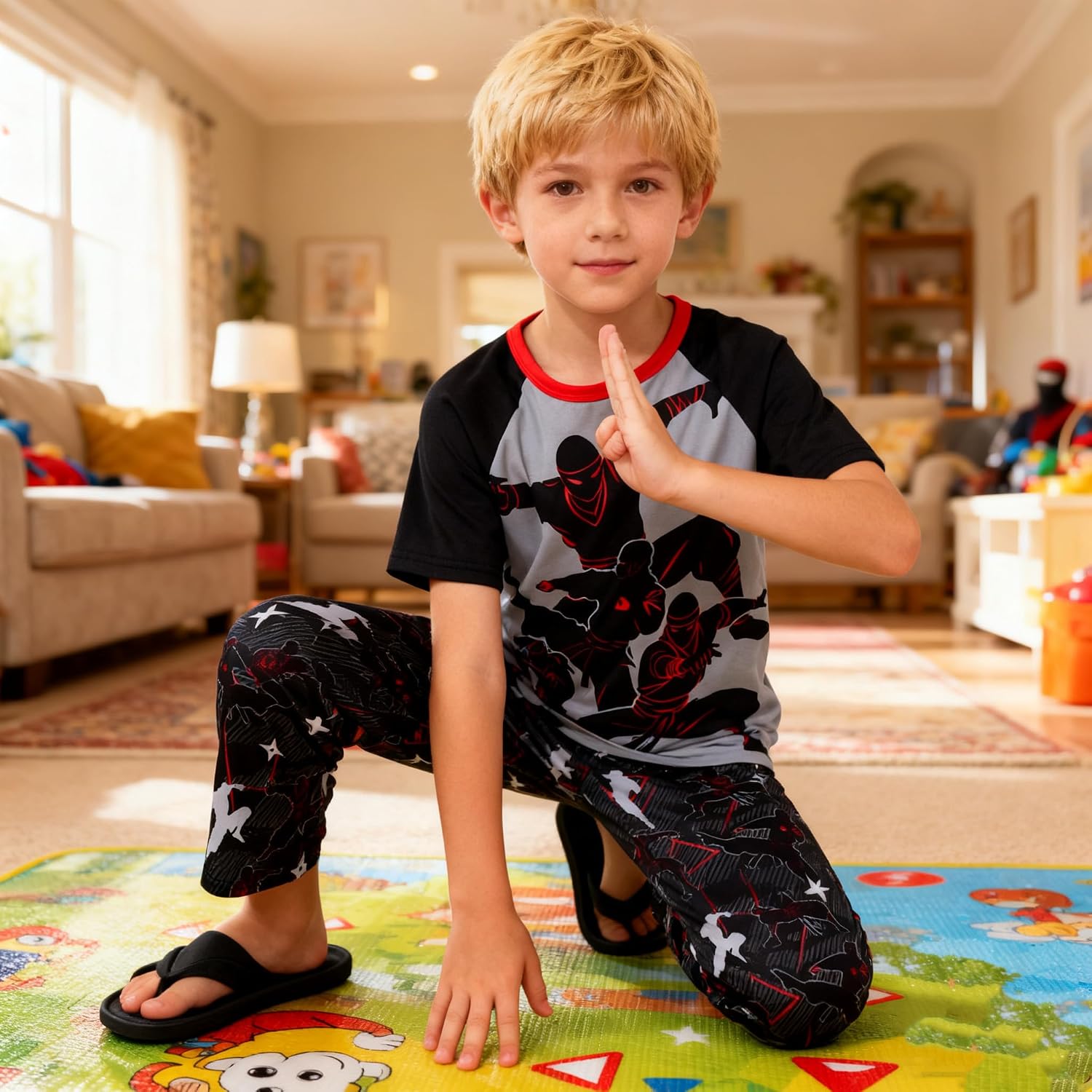 Funnycokid Boys Pajamas 2 Piece Kids Summer Pjs Loose Fit Size 6-12 image 3