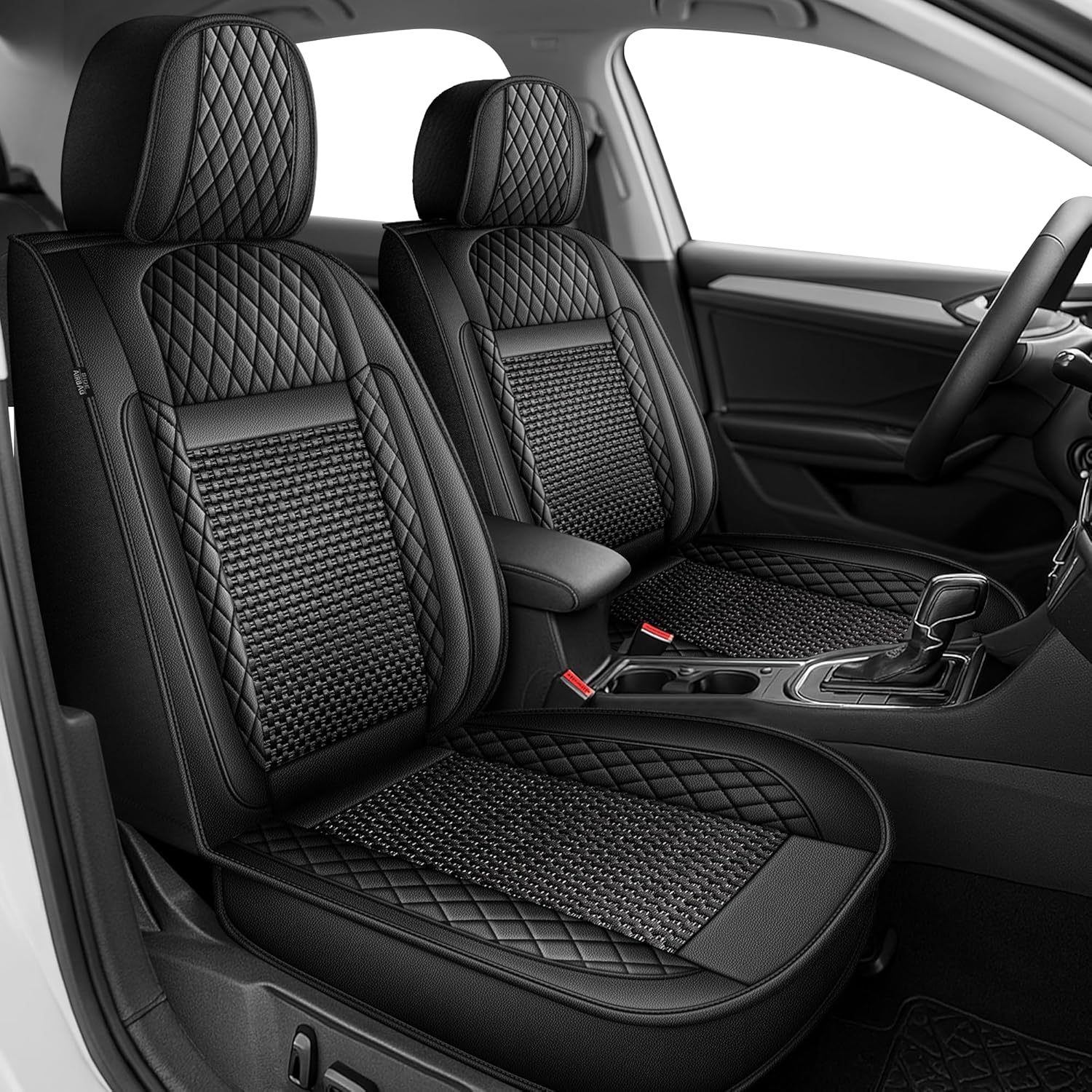 Seat Covers Fit for Volkswagen Jetta 2007-2025 Cooling Ice Silk Faux Leather Seat Covers Breathable Seat Cushion Protector（2PCS Front Pair/Black