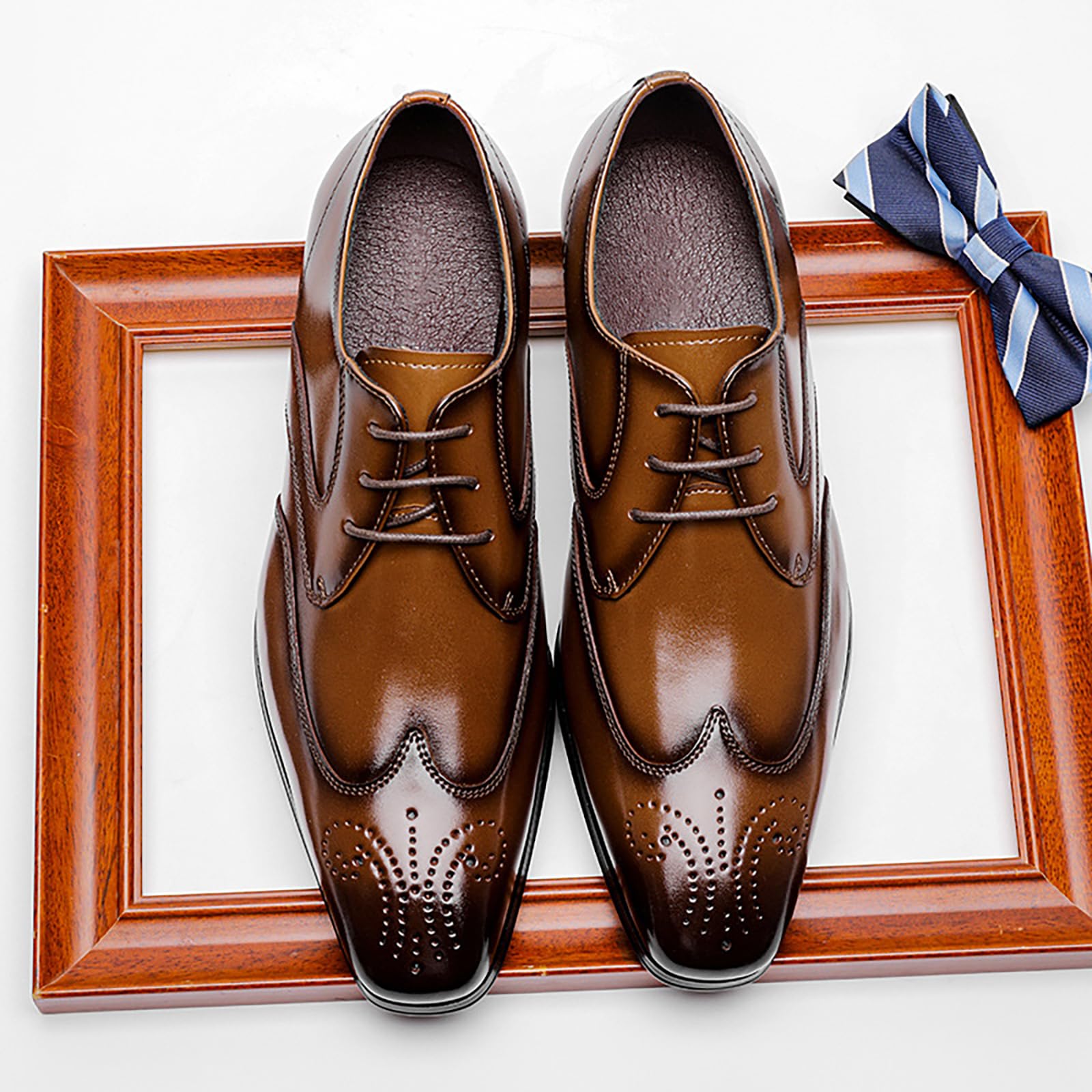 Zapatos Oxford Formales Para Hombre - Cuero Sintético Con Cordones | Ideal Para Oficina, Boda Y Eventos | Color Marrón