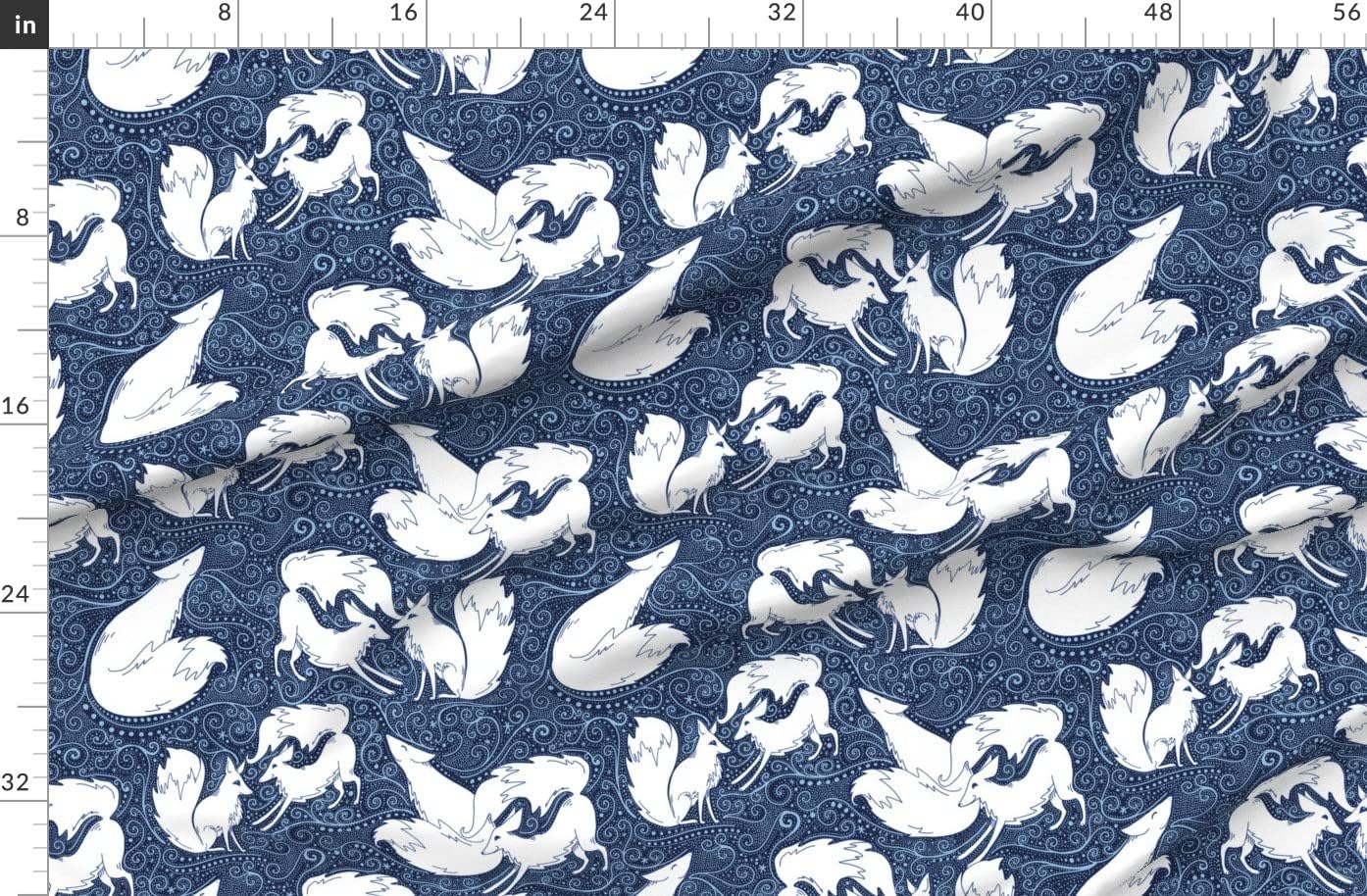 Spoonflower Fabric - Foxes Winter Arctic Fox Print Holidays Blue Dots White Printed on Organic Cotton Sateen Fabric by The Yard - Sewing Quilting Apparel Home Decor