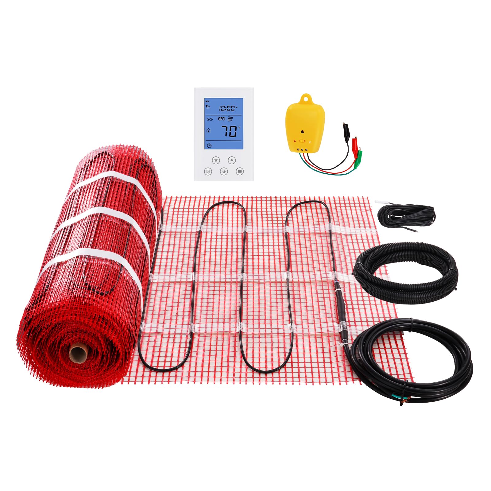 Happybuy Floor Heating Mat, 100 Sq.ft, 14℉-113℉ Electric Radiant Floor Heating System with Digital Thermostat, 110-120V, Includes Installation Monitor, Adhesive Backing for Easy Installation