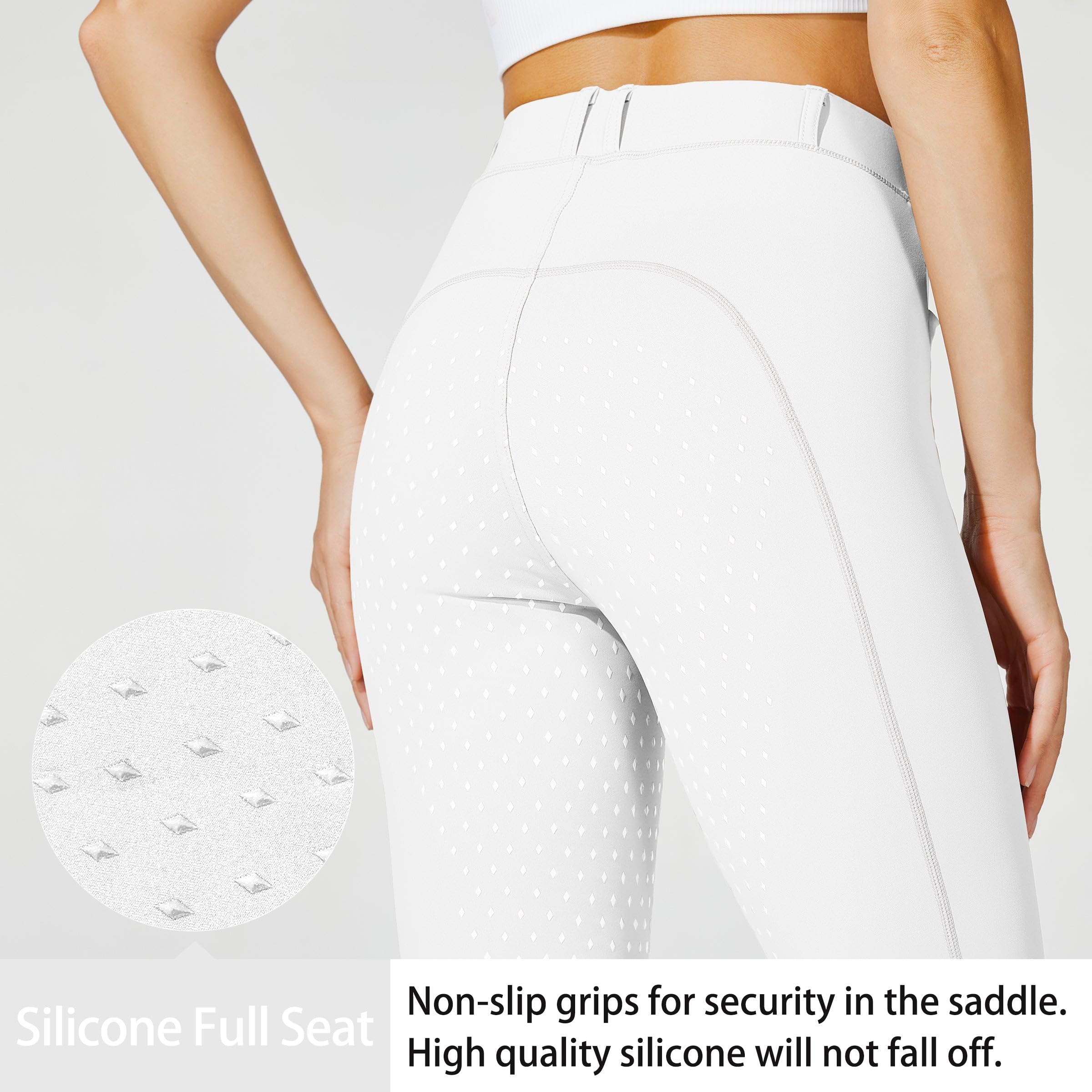 WILLIT Pantaloni da equitazione da donna, con inserti completi, in silicone, a vita alta, elasticizzati, con tasca con cerniera, passanti per cintura - 3
